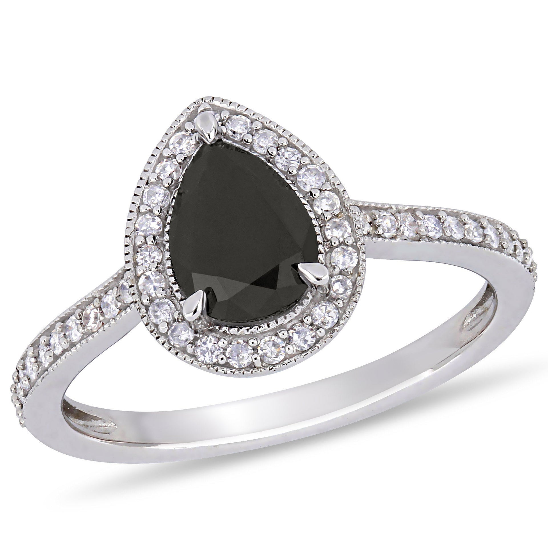 1 1/5ct TW Black and White Diamond Double Teardrop Ring in 10k White Gold