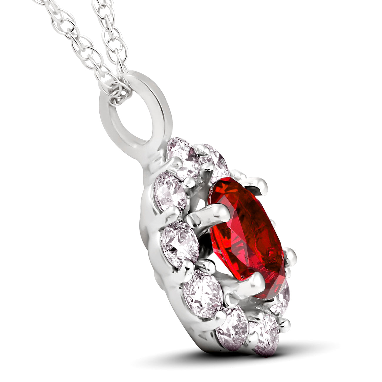 1 3/4ct Ruby & Genuine Diamond Halo Pendant 14K White Gold