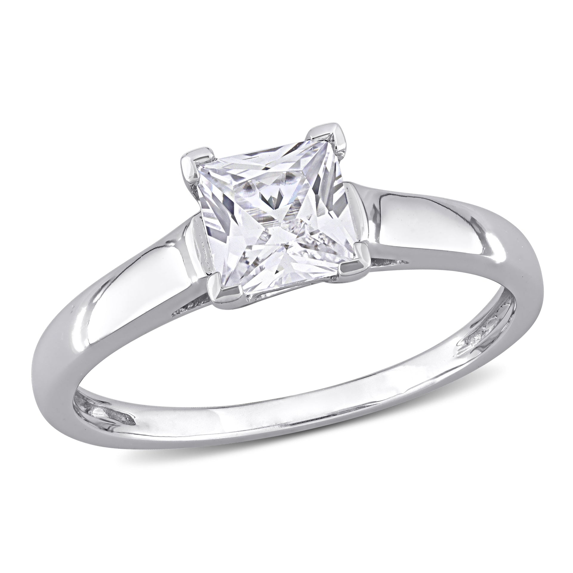 Square-shape Created White Sapphire Solitaire Engagement Ring in 10k White Gold