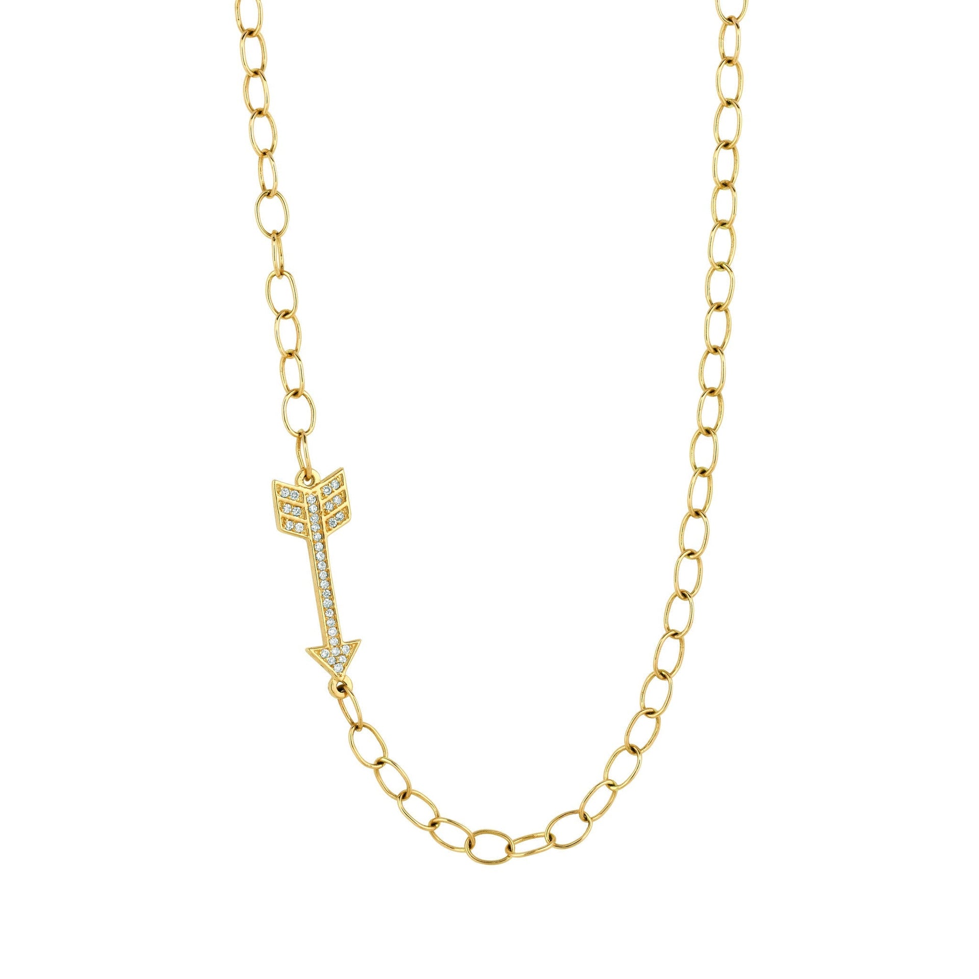 Diamond Arrow on Links Necklace Yellow Gold