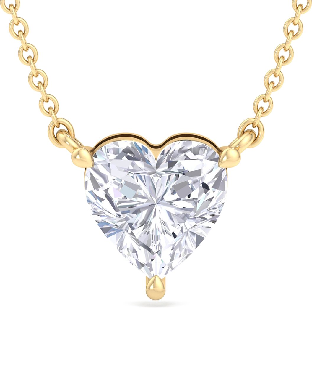 2 Carat Heart Shape Lab Grown Diamond Solitaire Necklace In 14 Karat Yellow Gold G-H Vs2