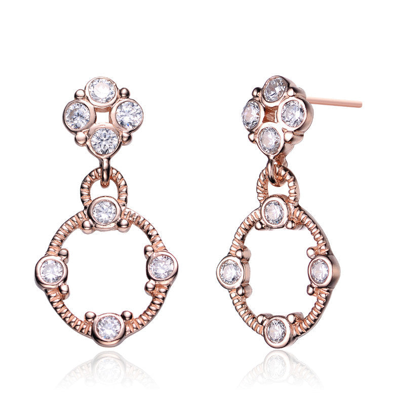 Genevive Jewelry Sterling Silver Rose Gold Plated Cubic Zirconia Square Dangling Earrings
