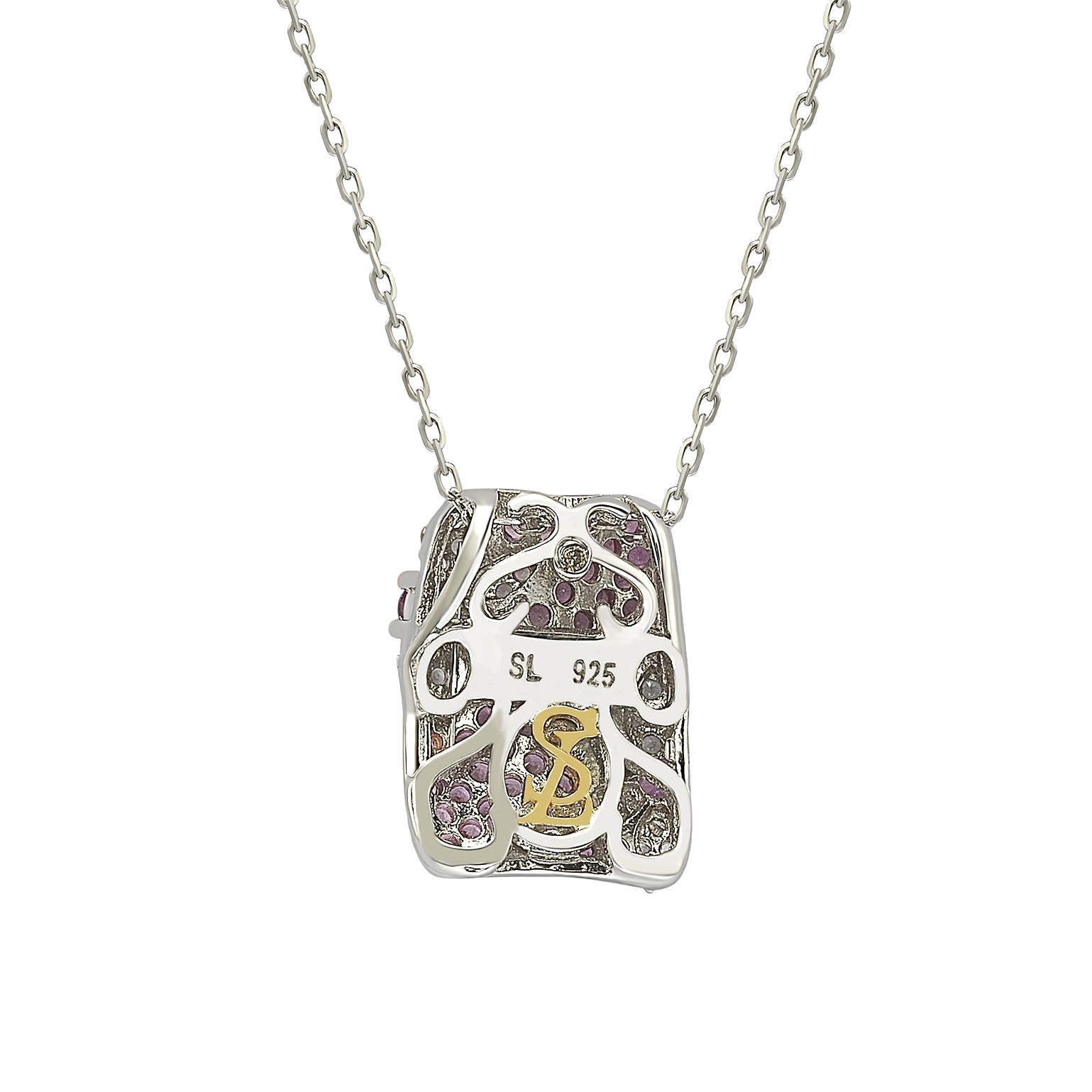 Suzy Levian Sterling Silver Pink Sapphire & Diamond Floral Petite Necklace