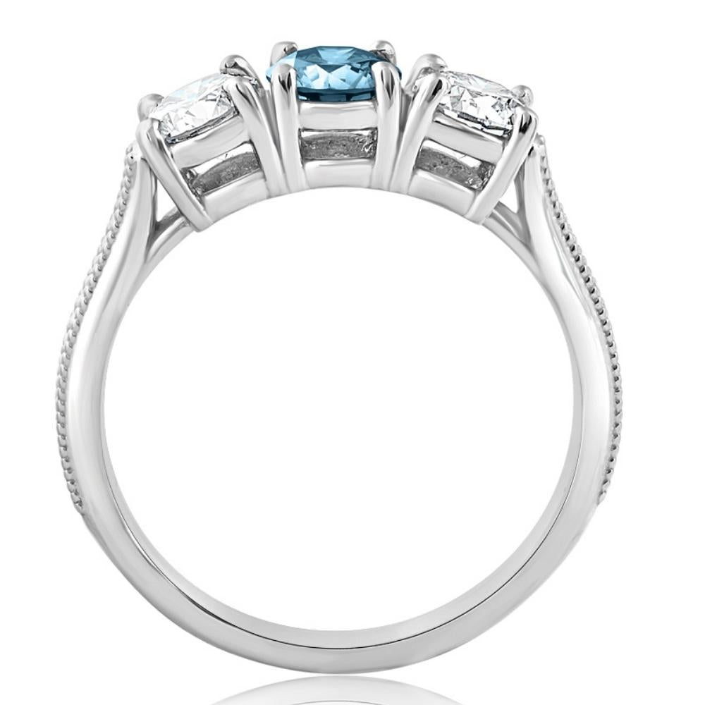 1 1/2 ct Blue Diamond Three Stone Vintage Accent Engagement Ring in 10k Gold
