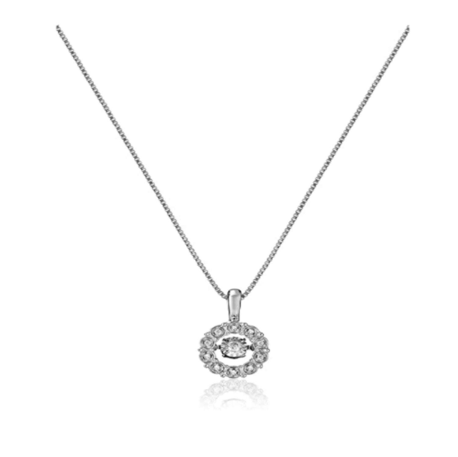 Dancing Diamond Real Diamond Circle Pendant Necklace for Women in Solid 925 Sterling Silver (1/20 ct.tw), 18' Chain