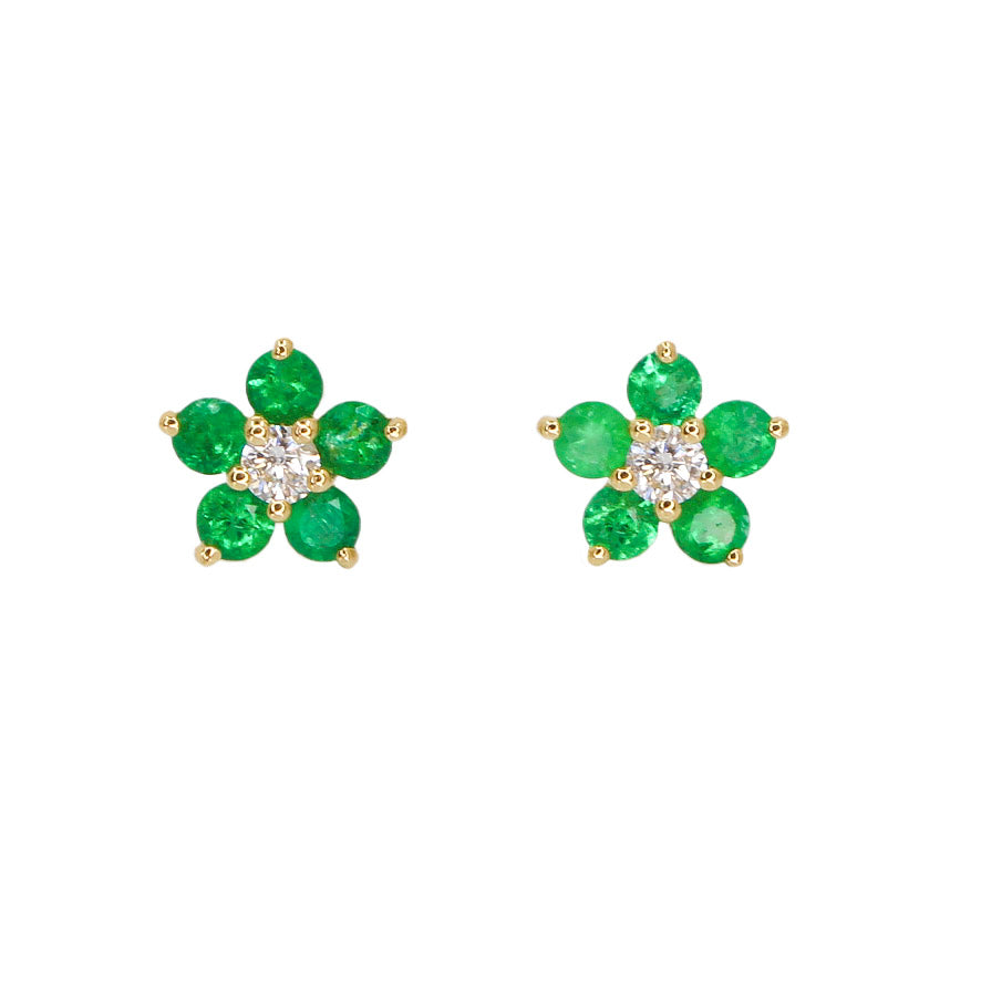Gold Mini Emerald Flower Stud Earring