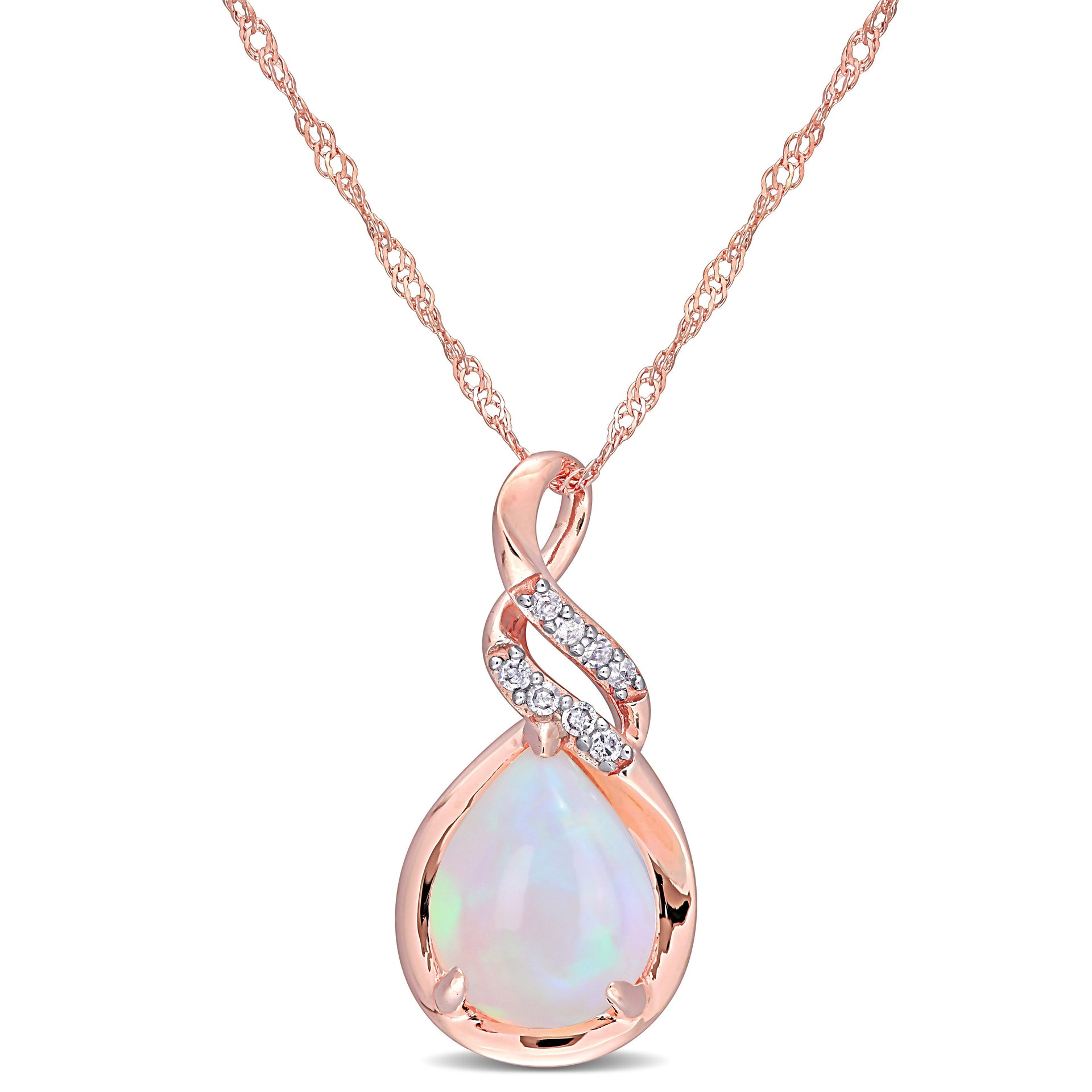2 CT TGW Ethiopian Blue-Opal and Diamond-Accent Twist Pendant with Chain in 10K Rose Gold