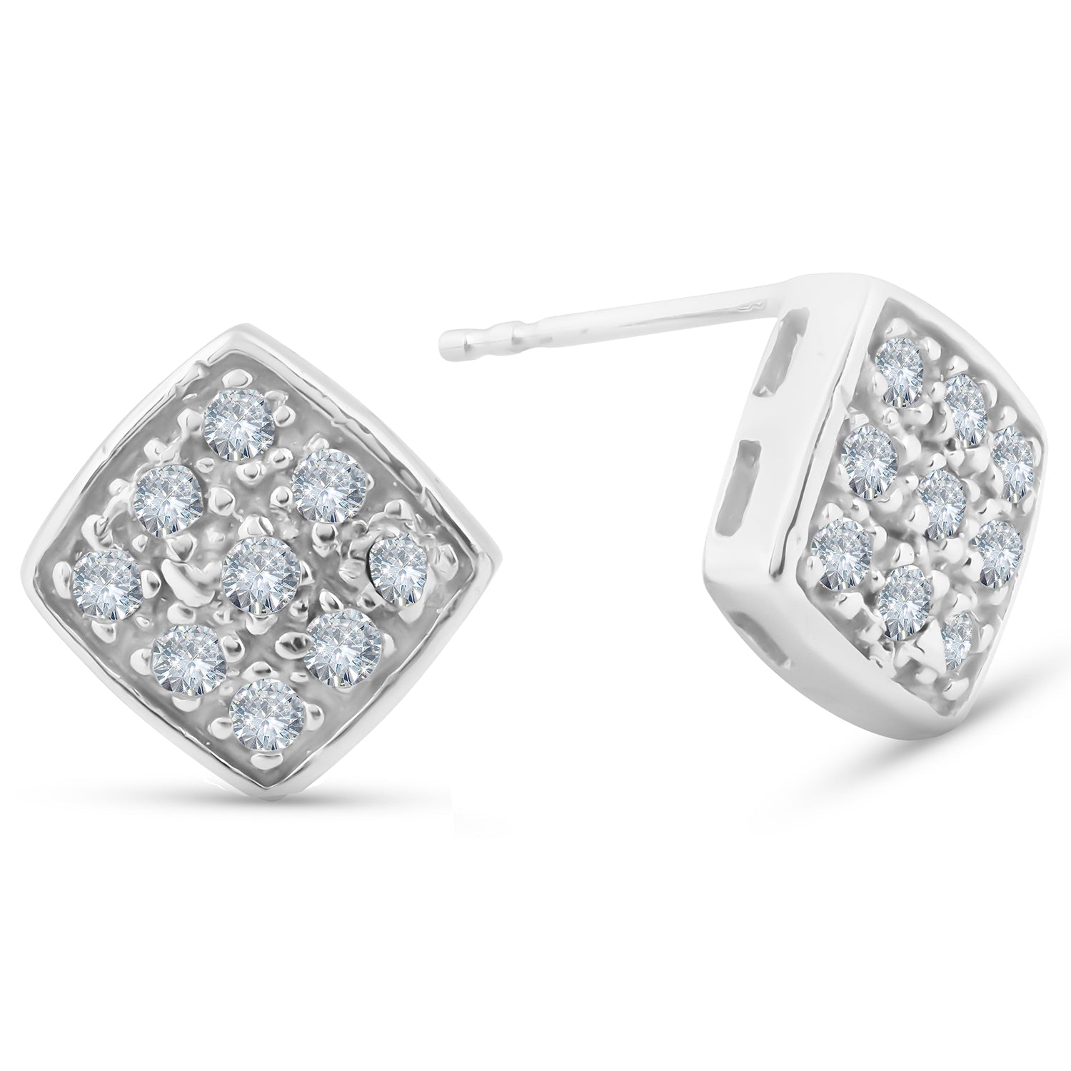 1/3ct Pave Stud Cushion Halo Diamond Cushion Shaped Earrings 10K White Gold