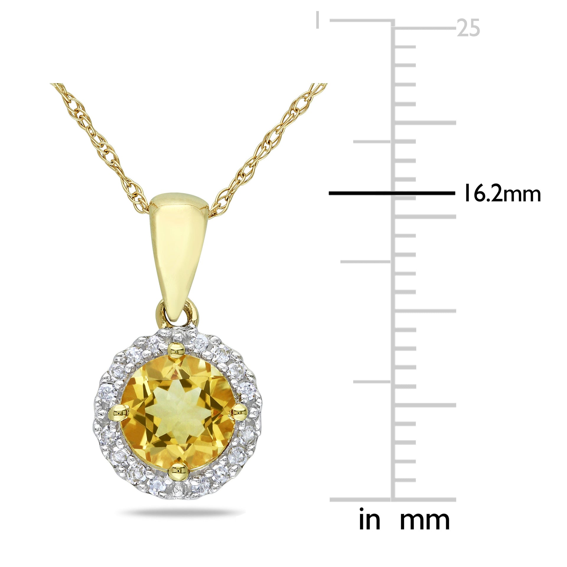 3/4 CT TGW Citrine and 1/10 CT TW Diamond Halo Pendant with Chain in 10k Yellow Gold