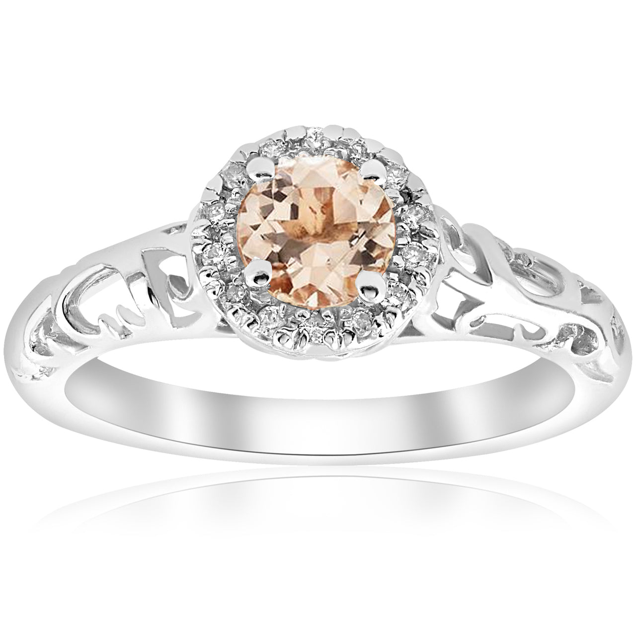 5/8cttw Morganite & Diamond Vintage Halo Engagement Ring 14k White Gold