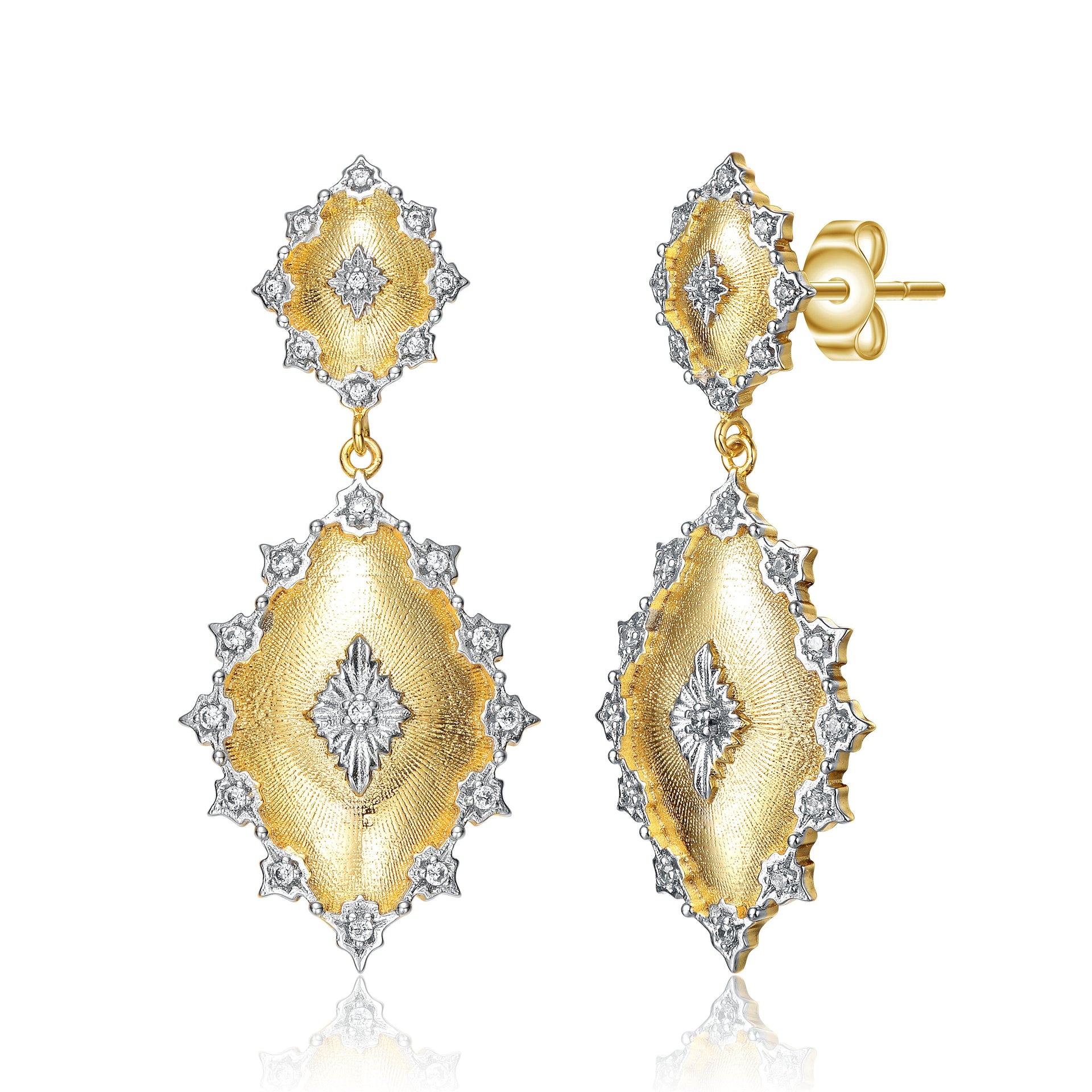 Rhodium And 14k Gold Plated Cubic Zirconia Drop Earrings
