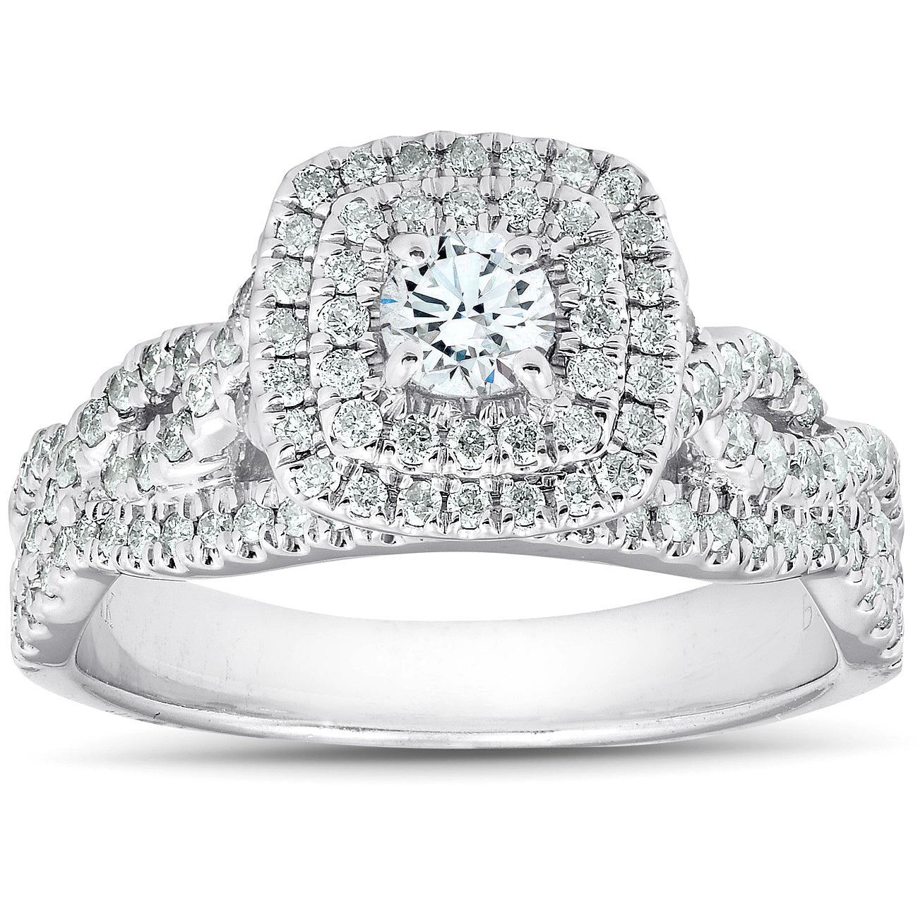 3/4 CT Diamond Cushion Halo Engagement Ring 14k White Gold