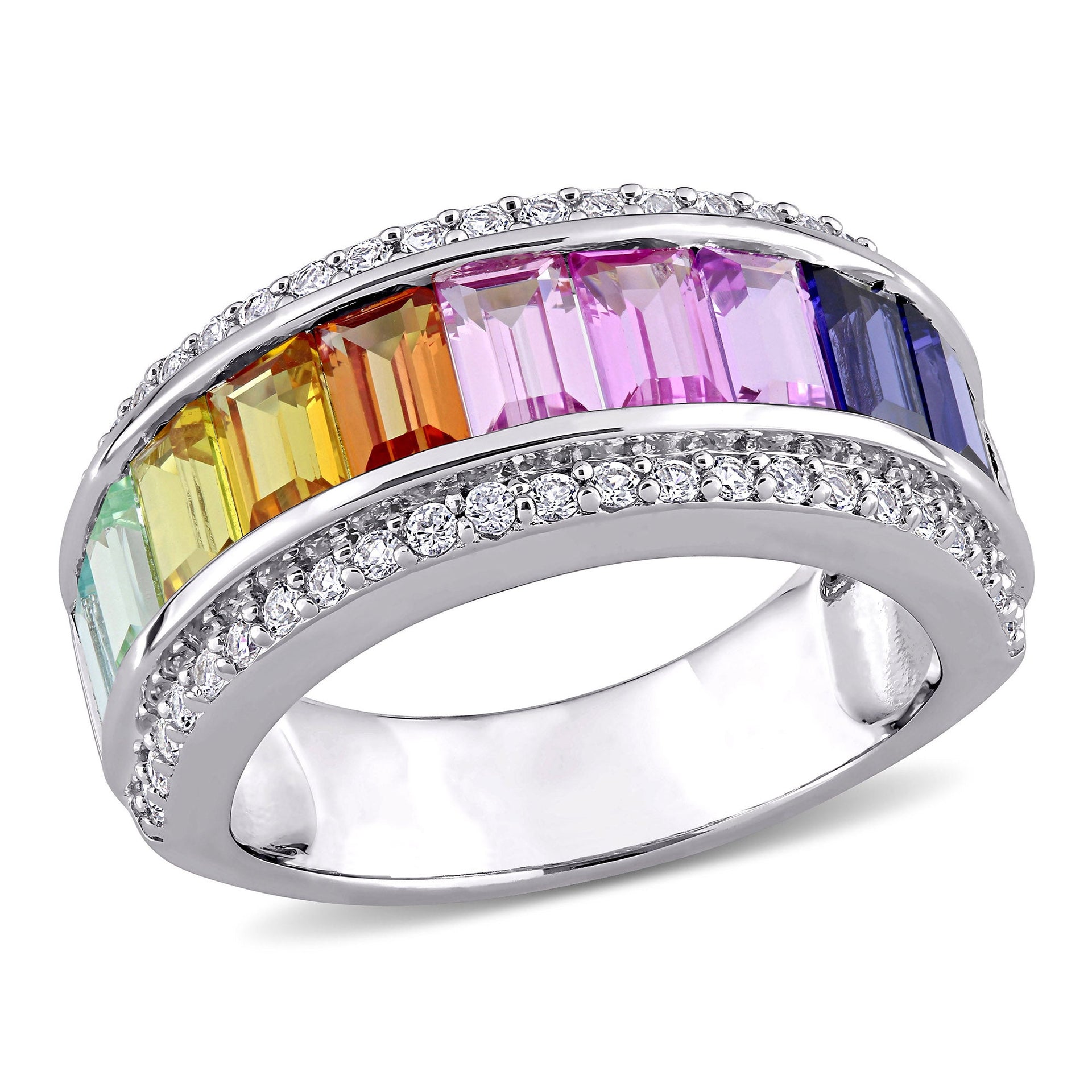 Mimi & Max Women's 3 7/8ct TGW Multi-Color Created Sapphire Eternity Ring in Sterling Silver
