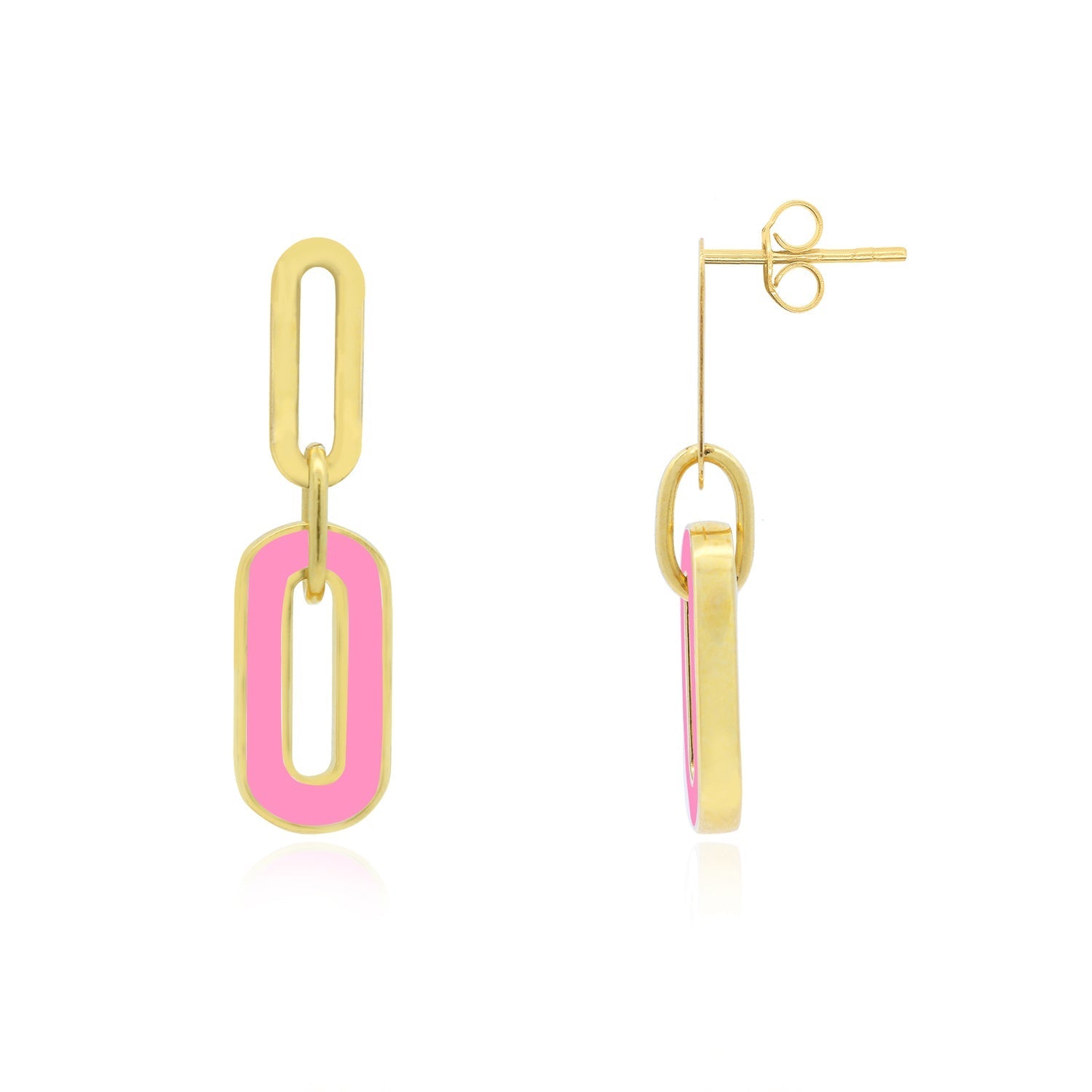 Pink Enamel Paperclip Link Earrings