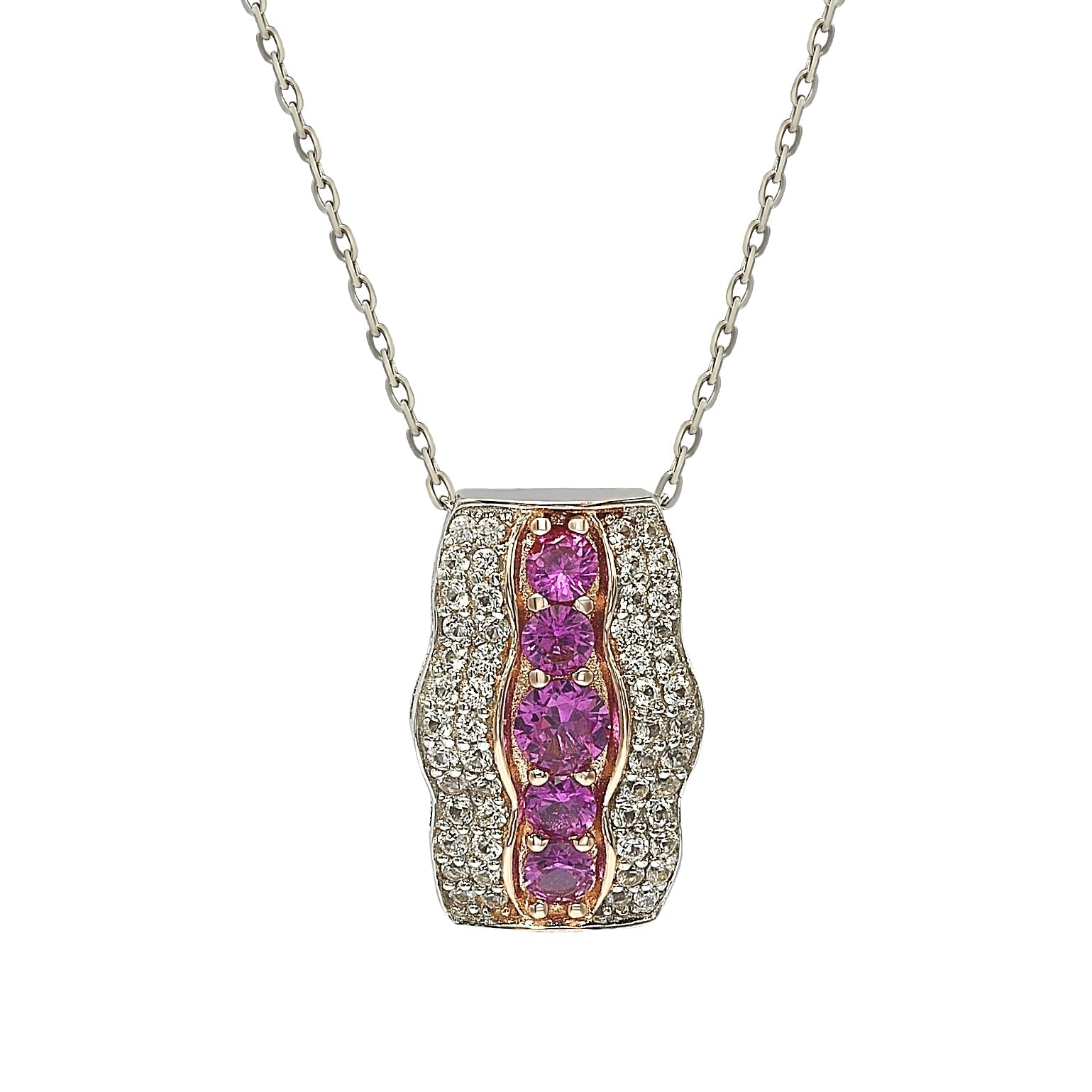 Suzy Levian Sterling Silver Pink Sapphire and Diamond Accent Wavy Pendant