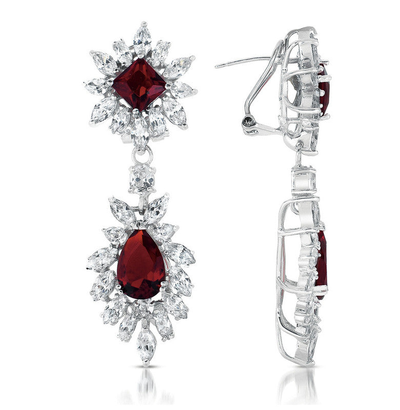 C.z. Sterling Silver Rhodium Plated Sapphire Dandling Earrings