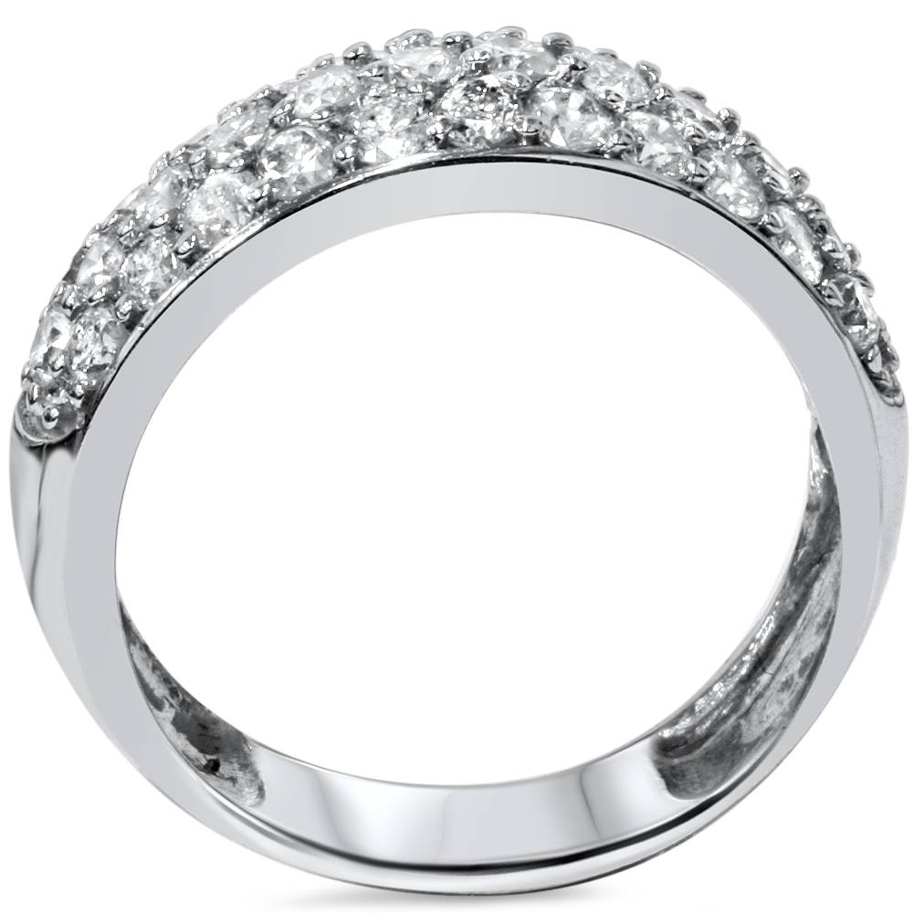 1 1/2 CT Pave Diamond Wedding Anniversary 10K White Gold Women's Wide Band