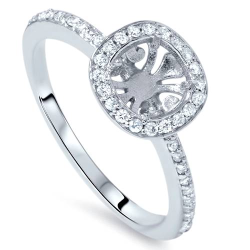 1/3ct Cushion Halo Engagement Ring Setting 14K White Gold