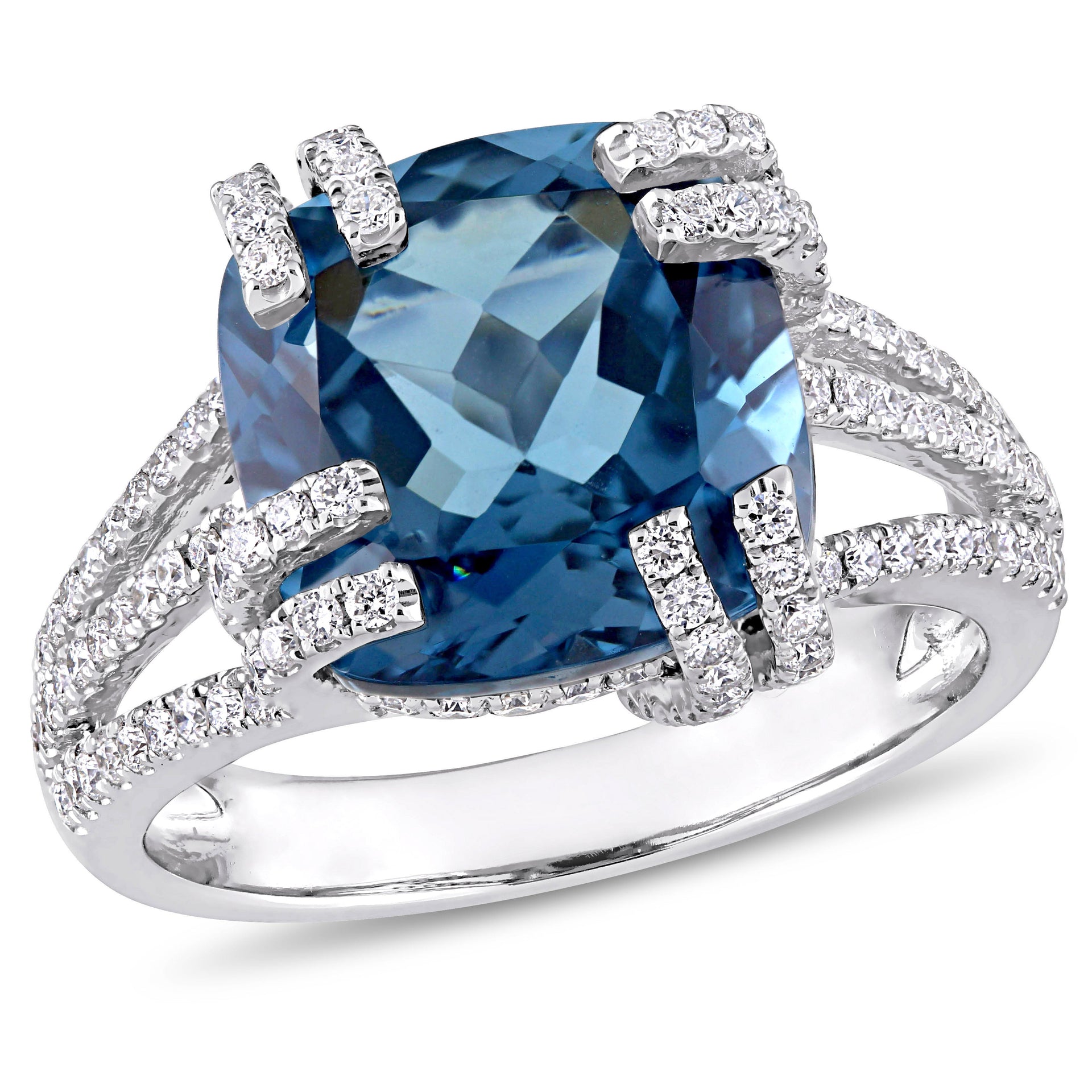 Mimi & Max 7 1/3ct TGW London Blue Topaz 3/4ct TW Diamond Cocktail Ring 14k White Gold