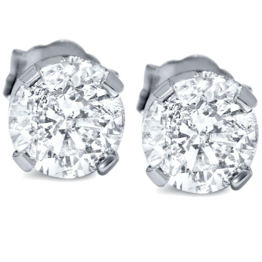 1 1/2 CT 14K White Round Cut Studs Earrings Screw Back