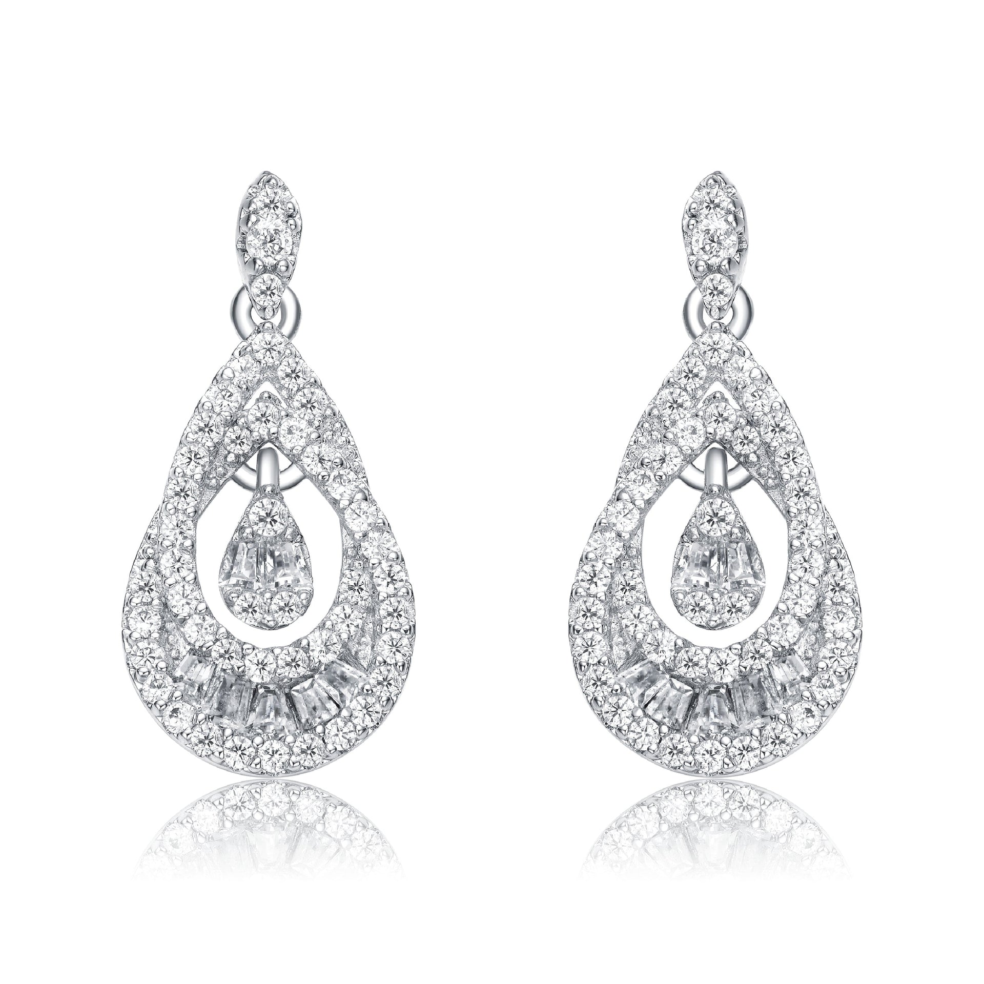 Sterling Silver Cubic Zirconia Double Pear Drop Earrings