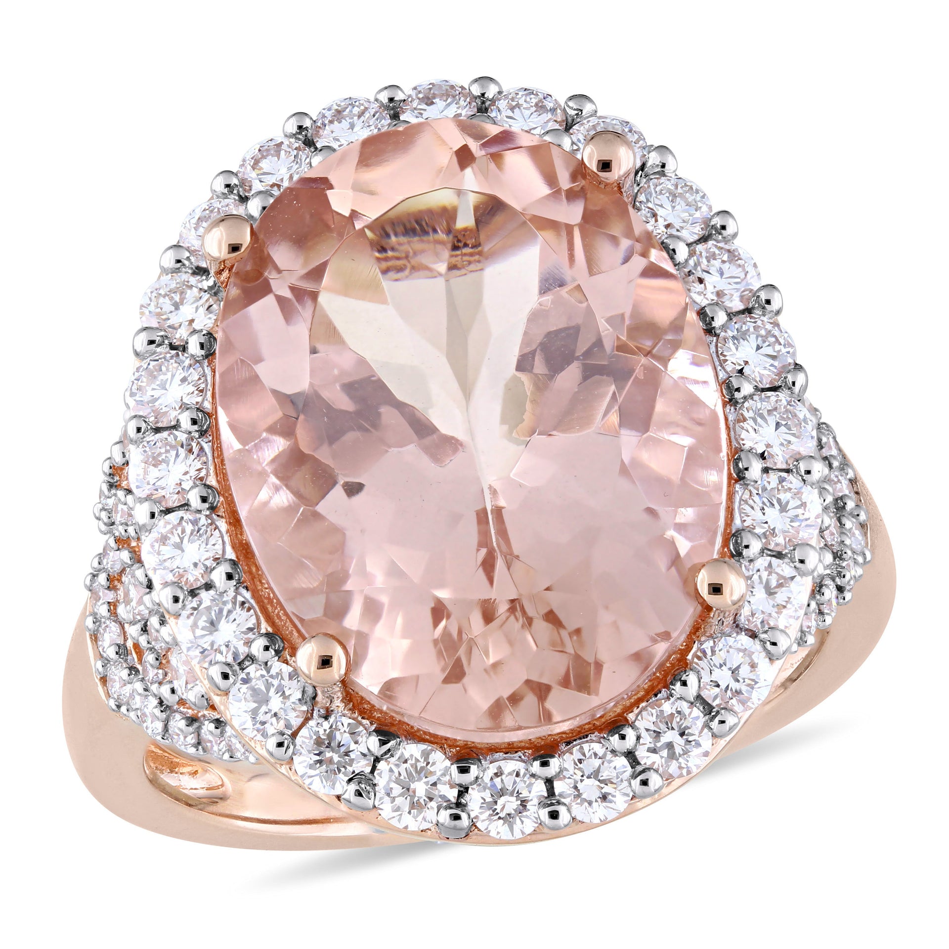 Mimi & Max Oval-cut Morganite 1 2/5ct TW Diamond Halo Cocktail Ring 14k Rose Gold