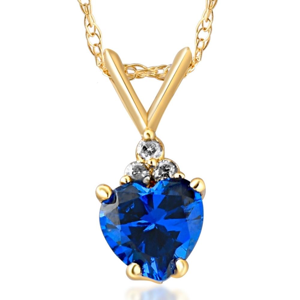 1/2 CT Diamond & Blue Sapphire Heart Pendant 10K Yellow Gold