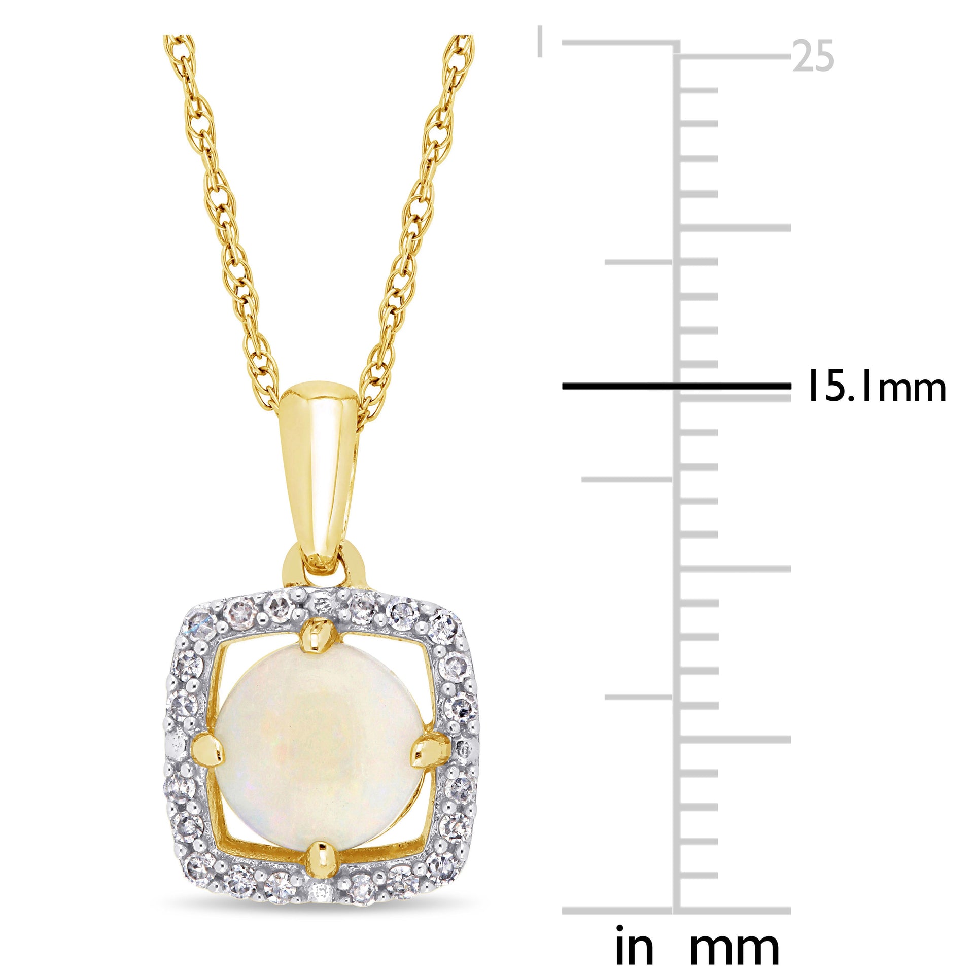 Opal and 1/10 CT TW Diamond Floating Square Halo Necklace in 10K Yellow Gold
