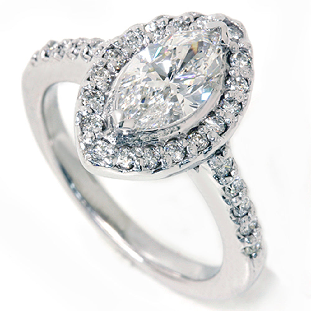 1 3/8 ct Marquise Halo Diamond Ring 14K White Gold