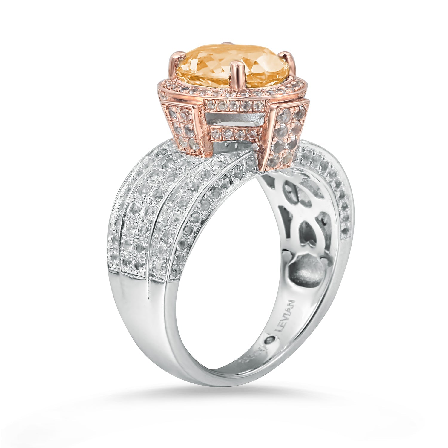 Suzy Levian Two-Tone Sterling Silver 4.65 cttw Orange Citrine Ring