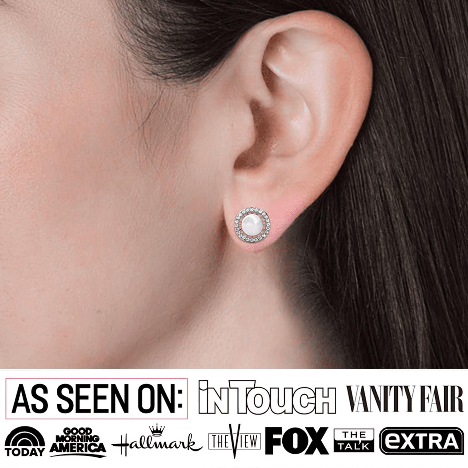 Nina 18k White Gold Plated Pearl Halo Stud Earrings with Swarovski Crystals