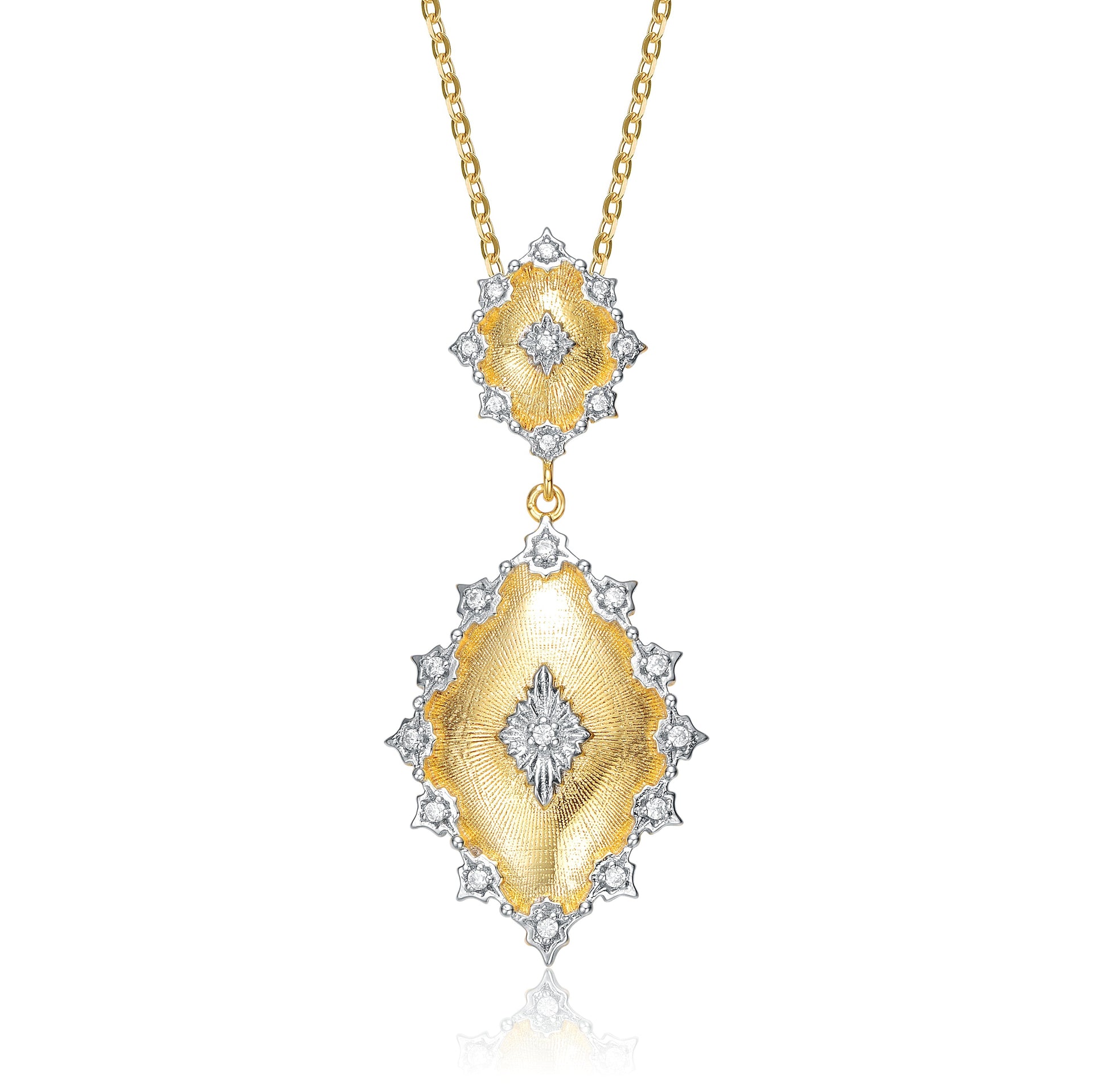 Rhodium And 14k Gold Plated Cubic Zirconia Pendant Necklace