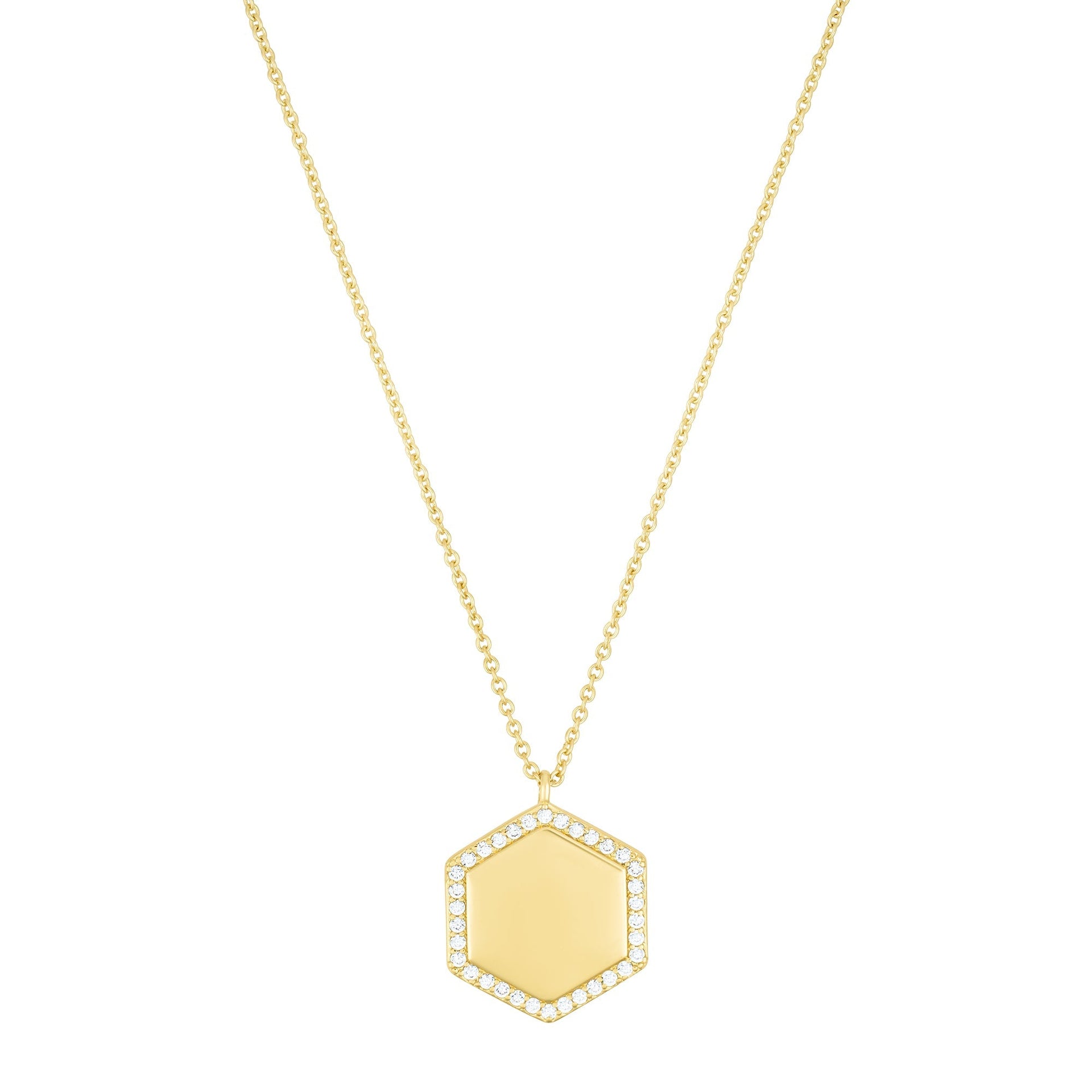 14k Gold Plated Pave Hexagon Pendant Necklace