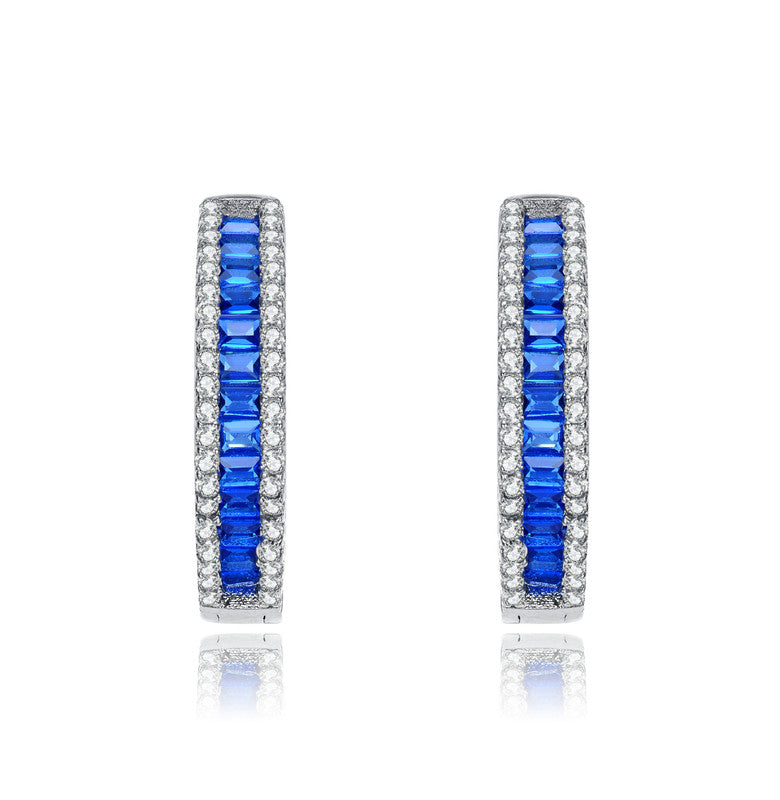 Sterling Silver with Colored Cubic Zirconia Hoop Earrings