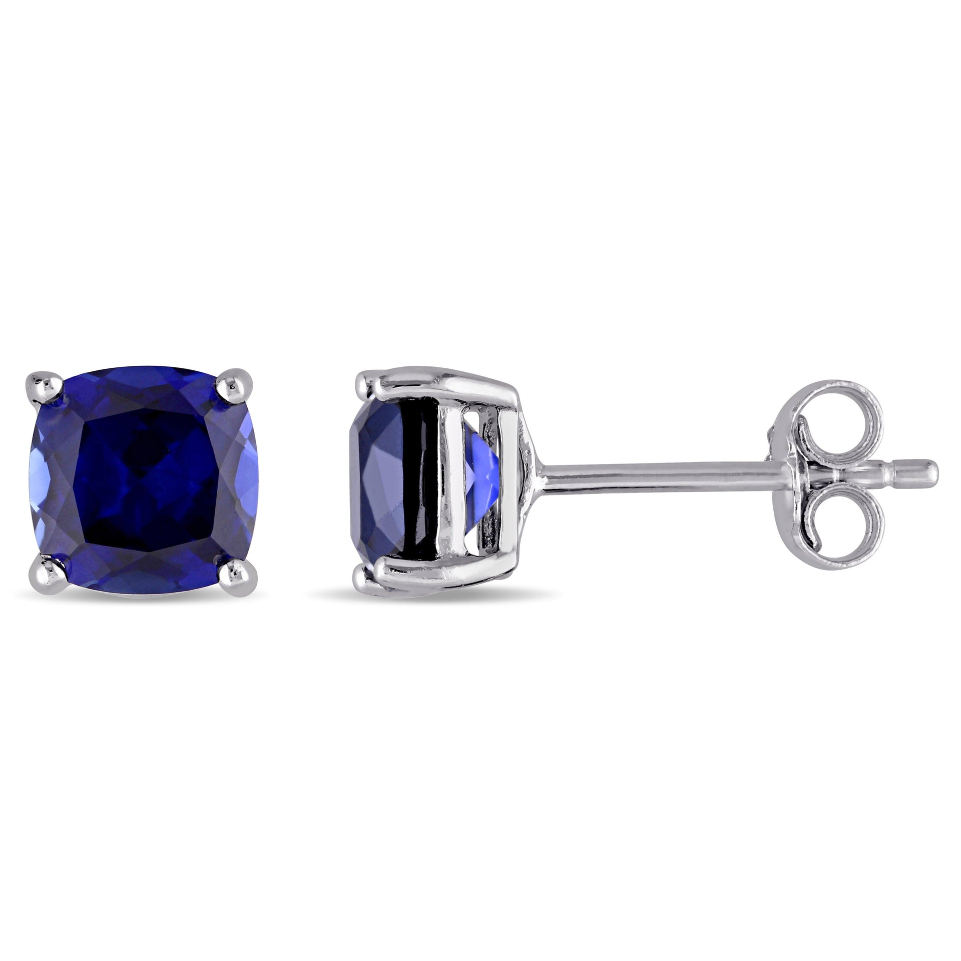 2 1/2 CT TGW Cushion Cut Created Blue Sapphire Stud Earrings in Sterling Silver