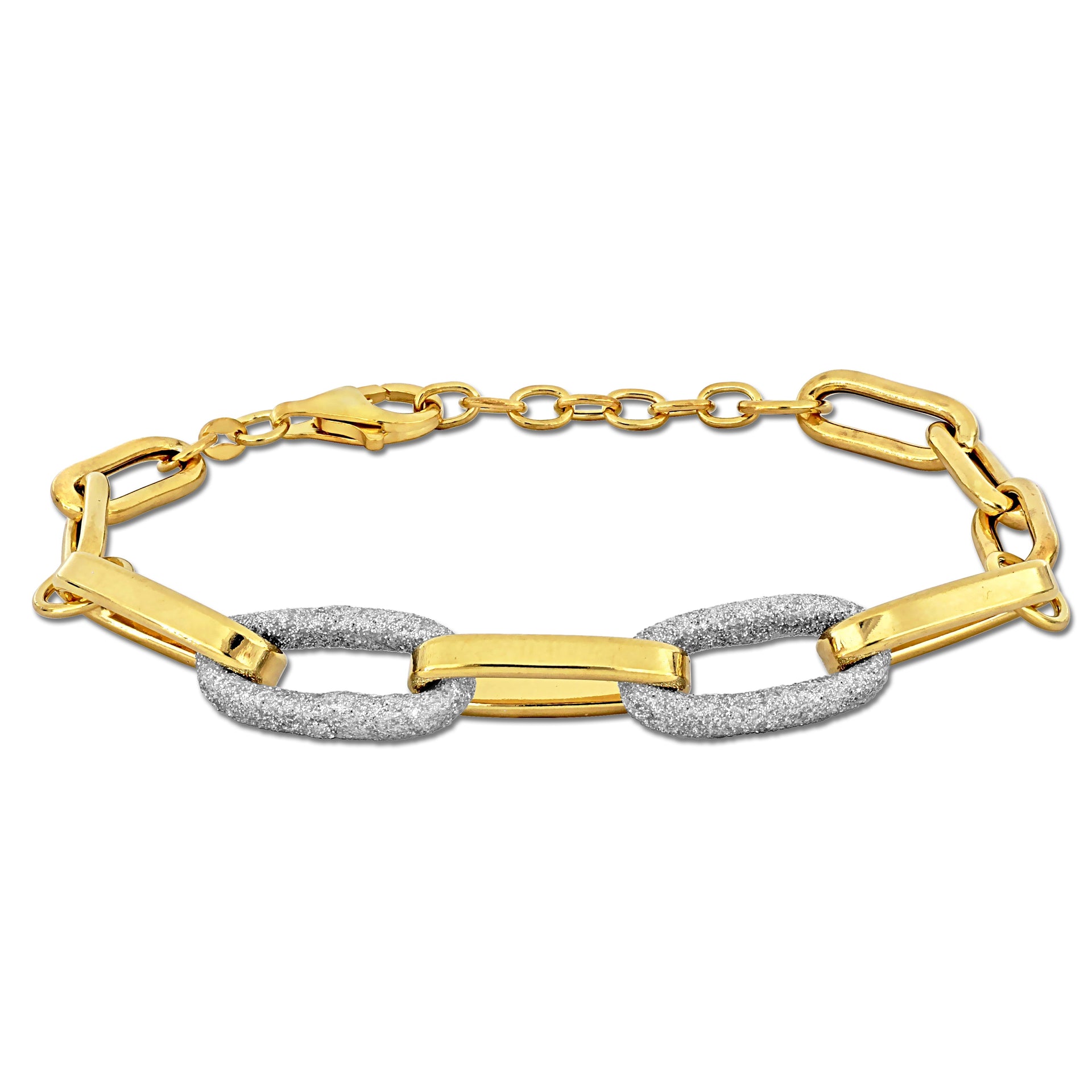 Mimi & Max Oval Link Bracelet w/ White Sparkle Enamel in Yellow Silver 8+1 in.