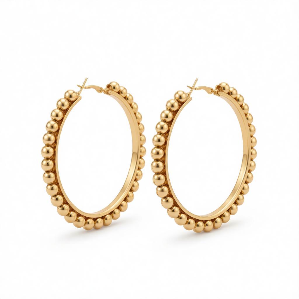 18K Gold-Plated Bead Hoop Earrings