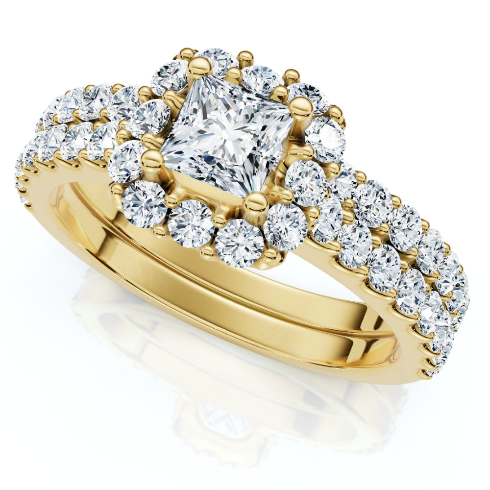 1.50ct Princess Cut Halo Diamond Engagement Wedding Ring Set 14k Gold Lab Grown