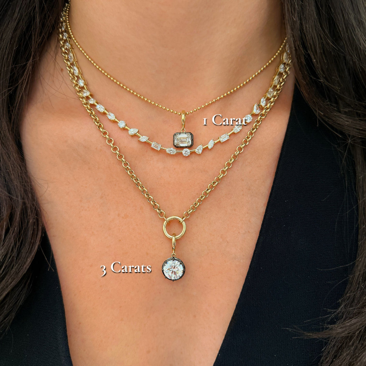Georgian East-West Emerald Lab Diamond Ball Chain Necklace