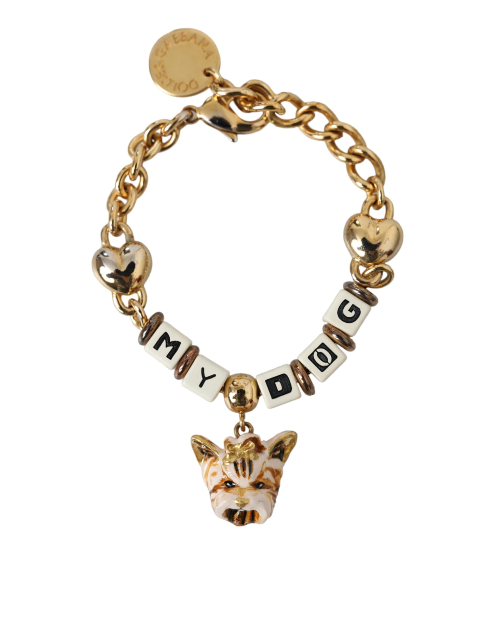 Dolce & Gabbana Tone Brass Chain MY DOG Heart Women's Bracelet