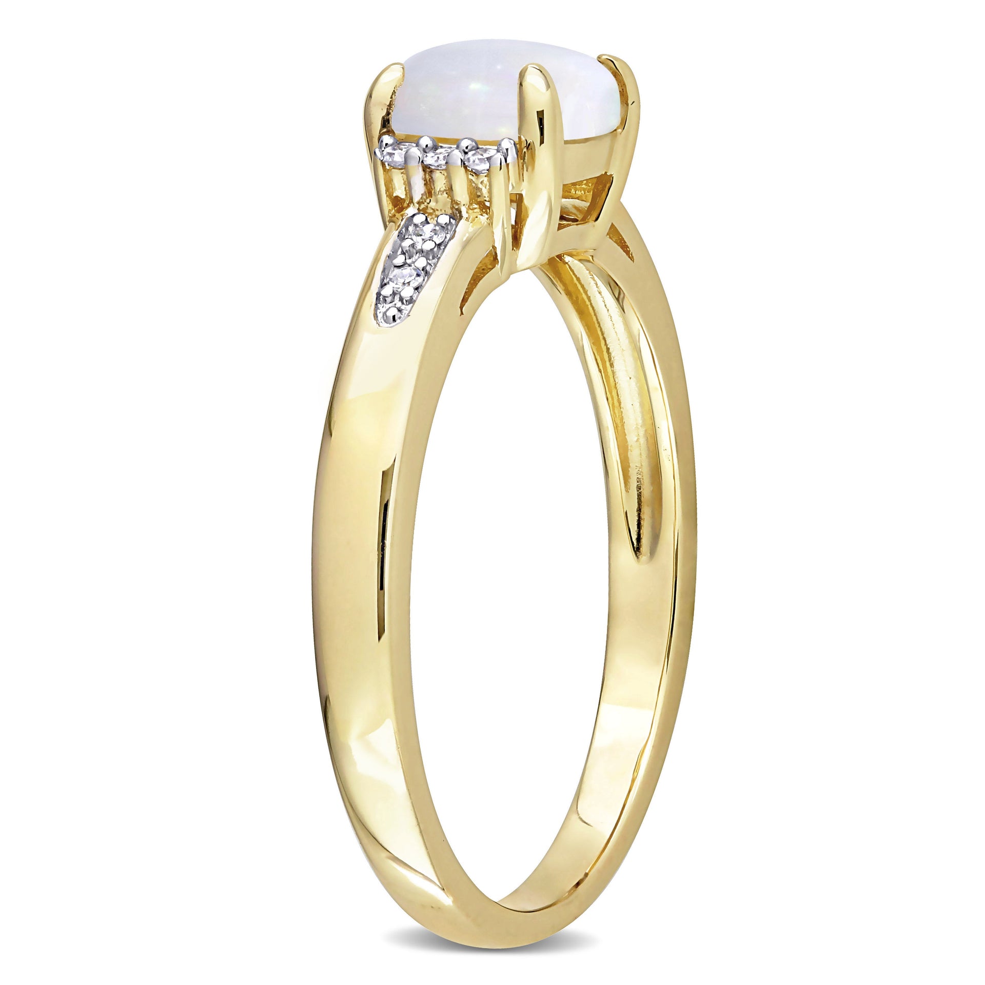 1/2 CT TGW Opal and Diamond Accent Geometric Ring in 10K Yellow Gold