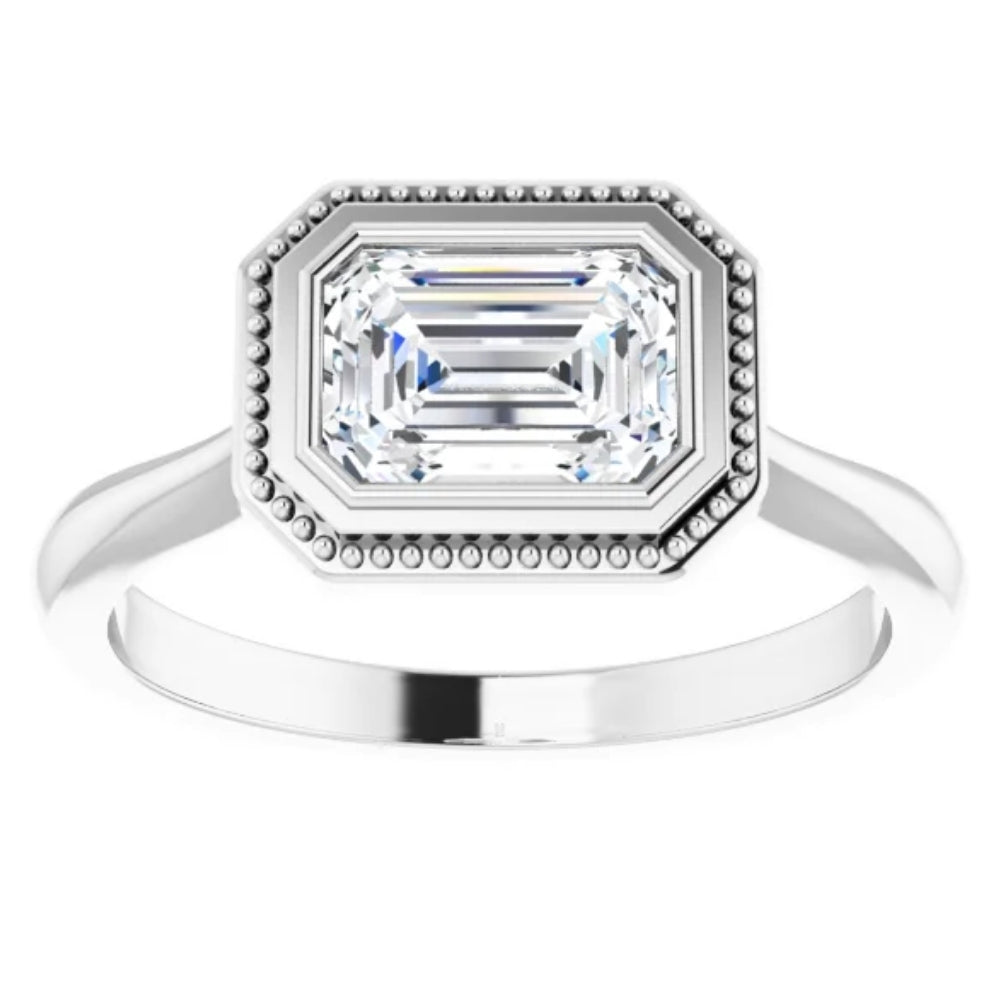 1 3/4 ct Emerald Moissanite Solitaire Engagement Ring White Yellow or Rose Gold