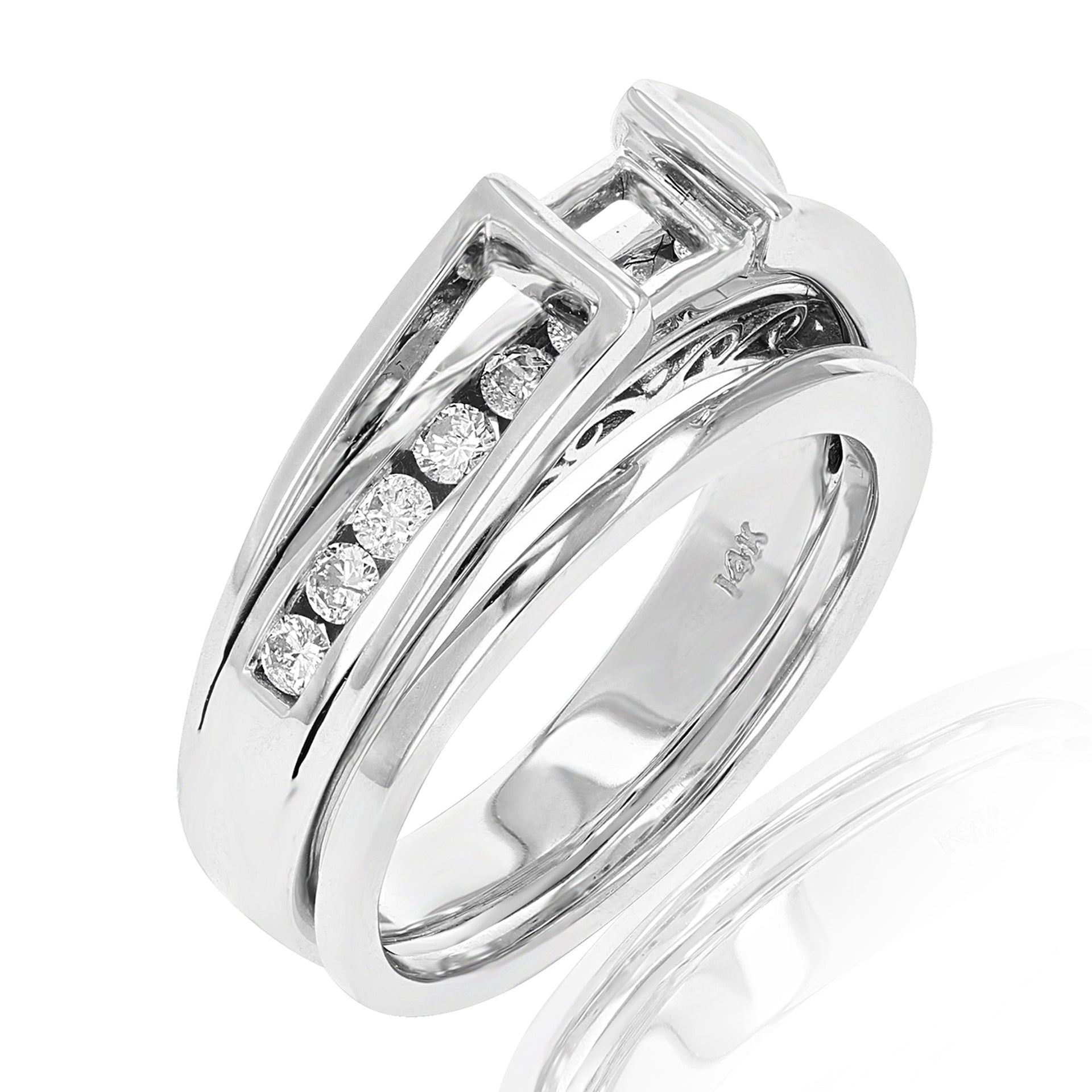 1/2 cttw Diamond Semi Mount Wedding Bridal Set 14K White Gold Princess
