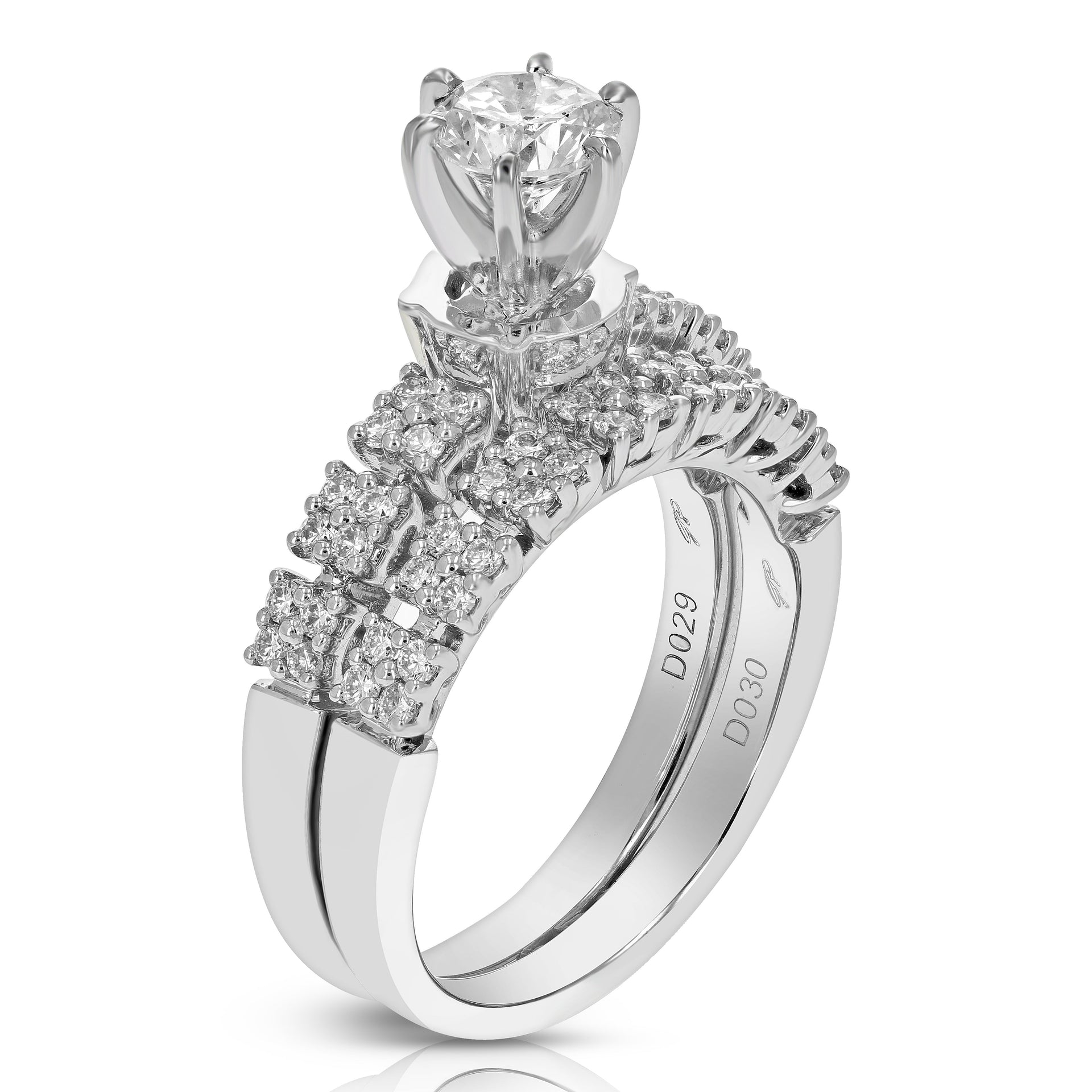 1.32 cttw SI3 Diamond Wedding Engagement Ring Bridal Set 14K White Gold