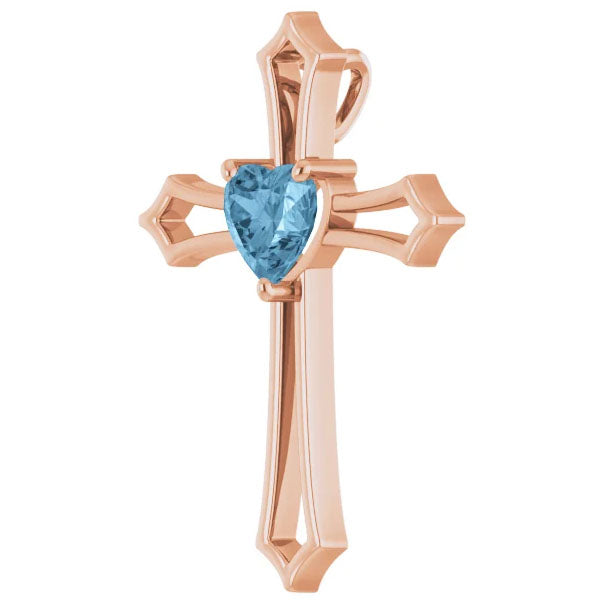7mm Blue Topaz Women's Heart Pendant in 14k Gold Necklace 7mm Tall
