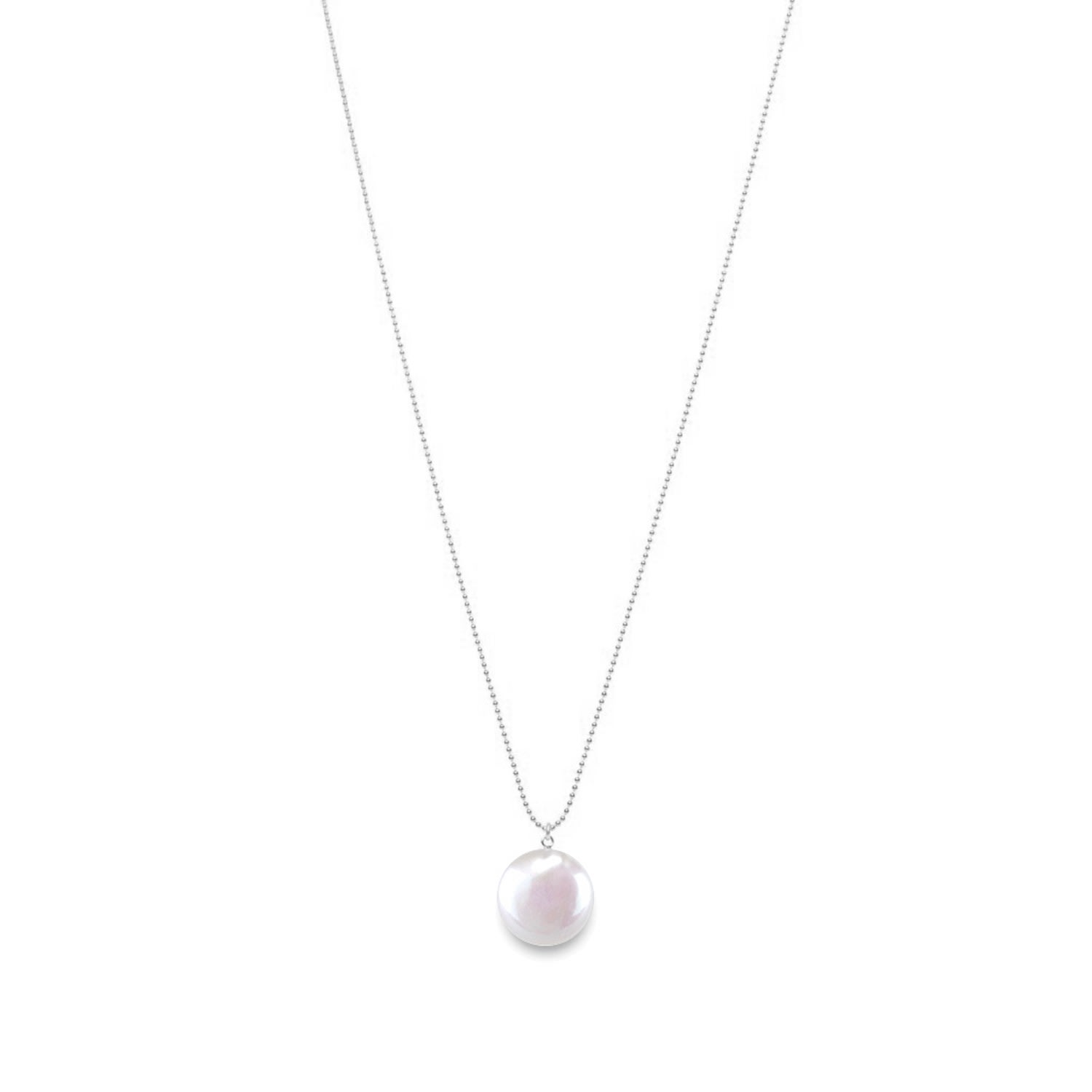 Sphera Disc Pearl Pendant Silver Chain