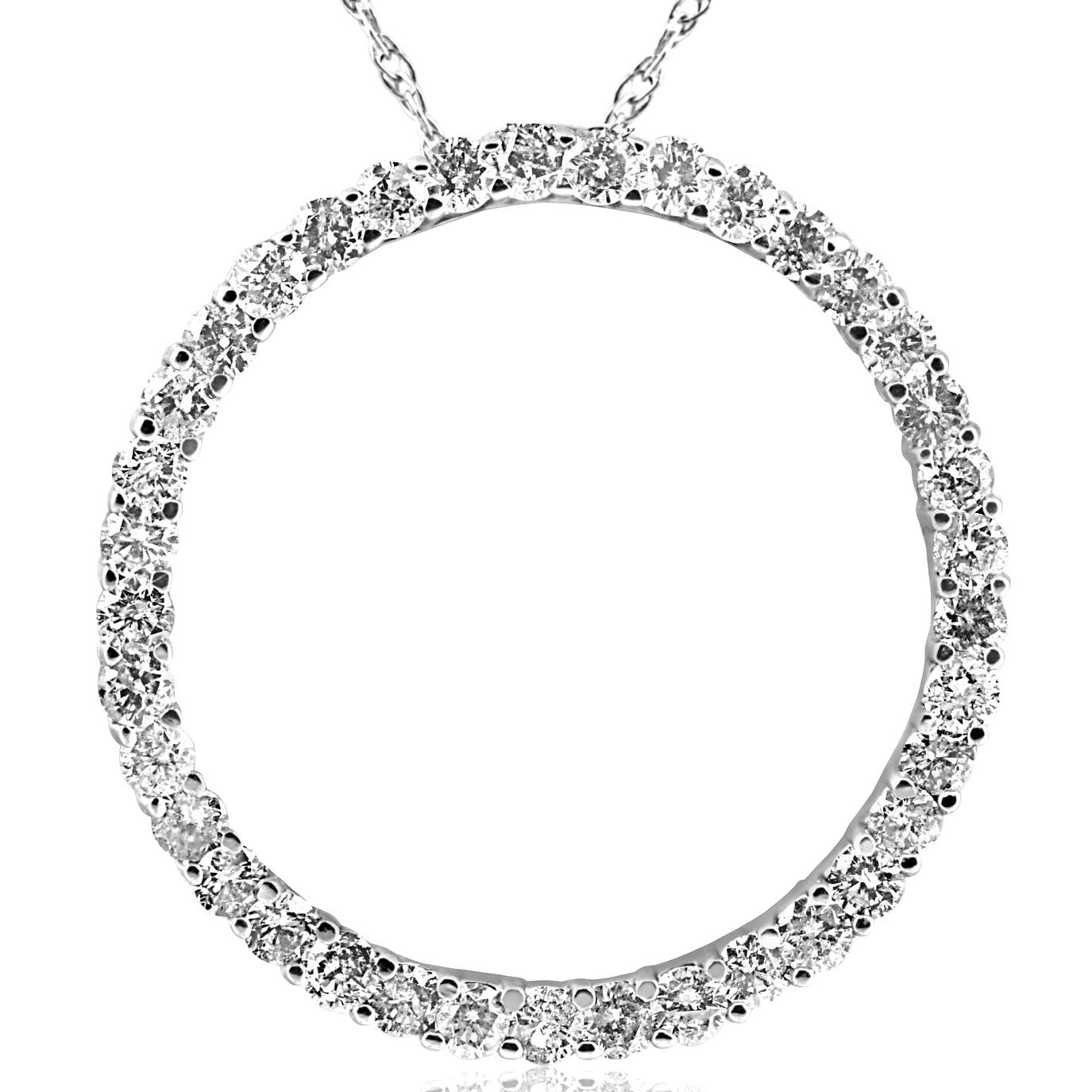 3ct Large Real Diamond Circle Pendant 14K White Gold