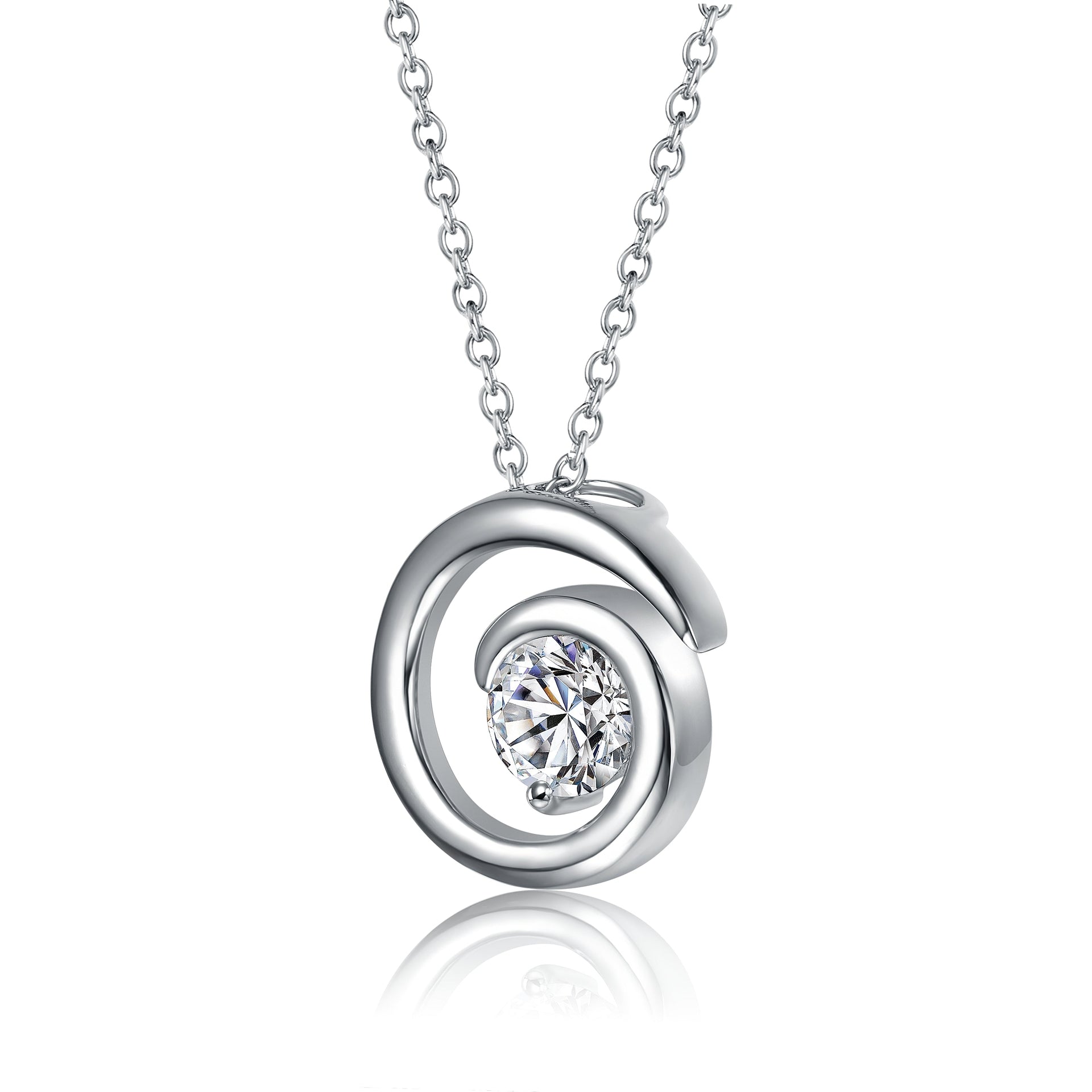 Sterling Silver with 1ct Lab Created Moissanite Open Eternity Circle Swirl Pendant Necklace