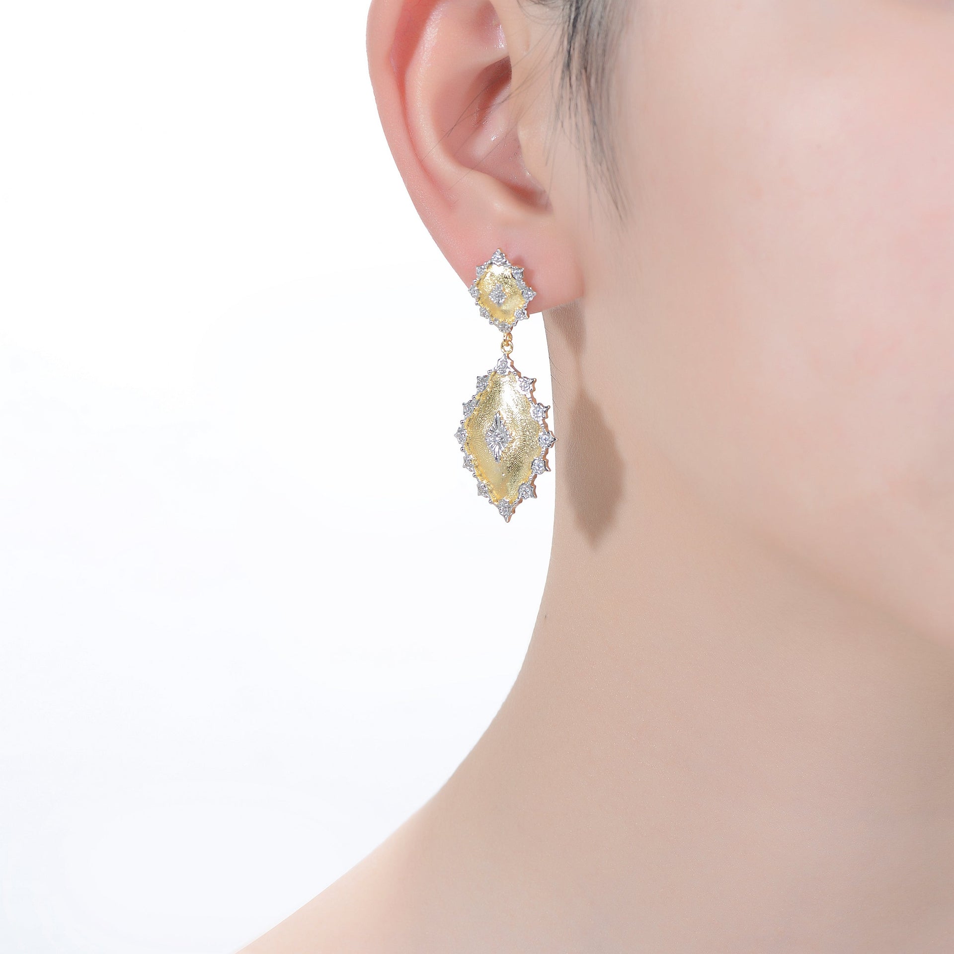 Rhodium And 14k Gold Plated Cubic Zirconia Drop Earrings
