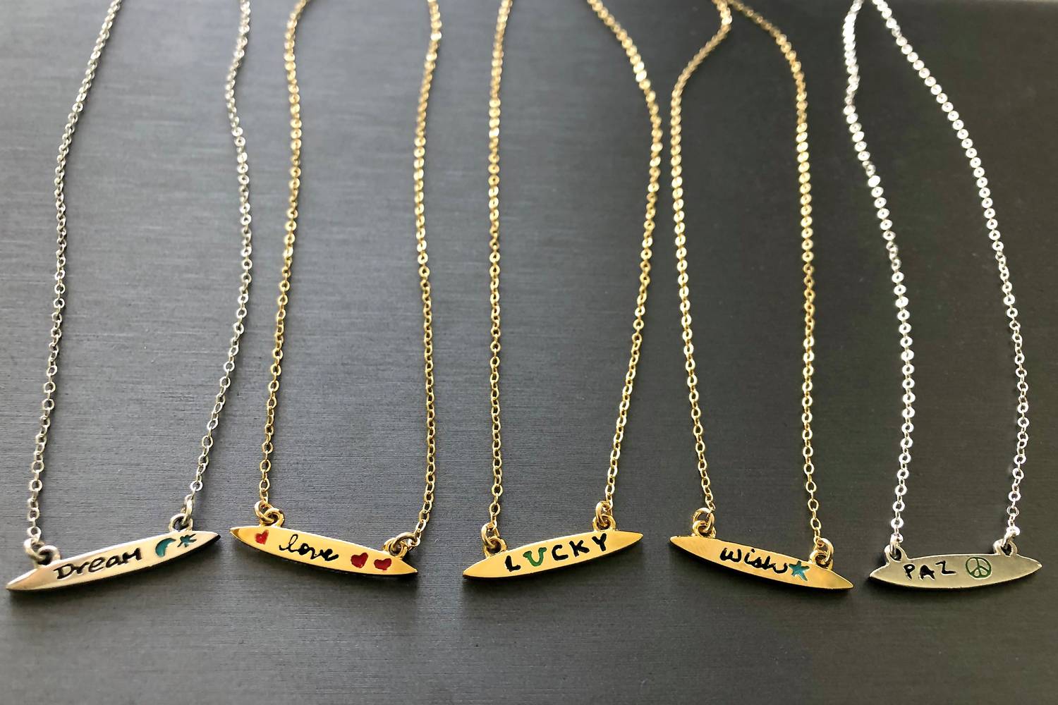 Women's Enamel Small Surfboard Necklace - Lucky In Gold